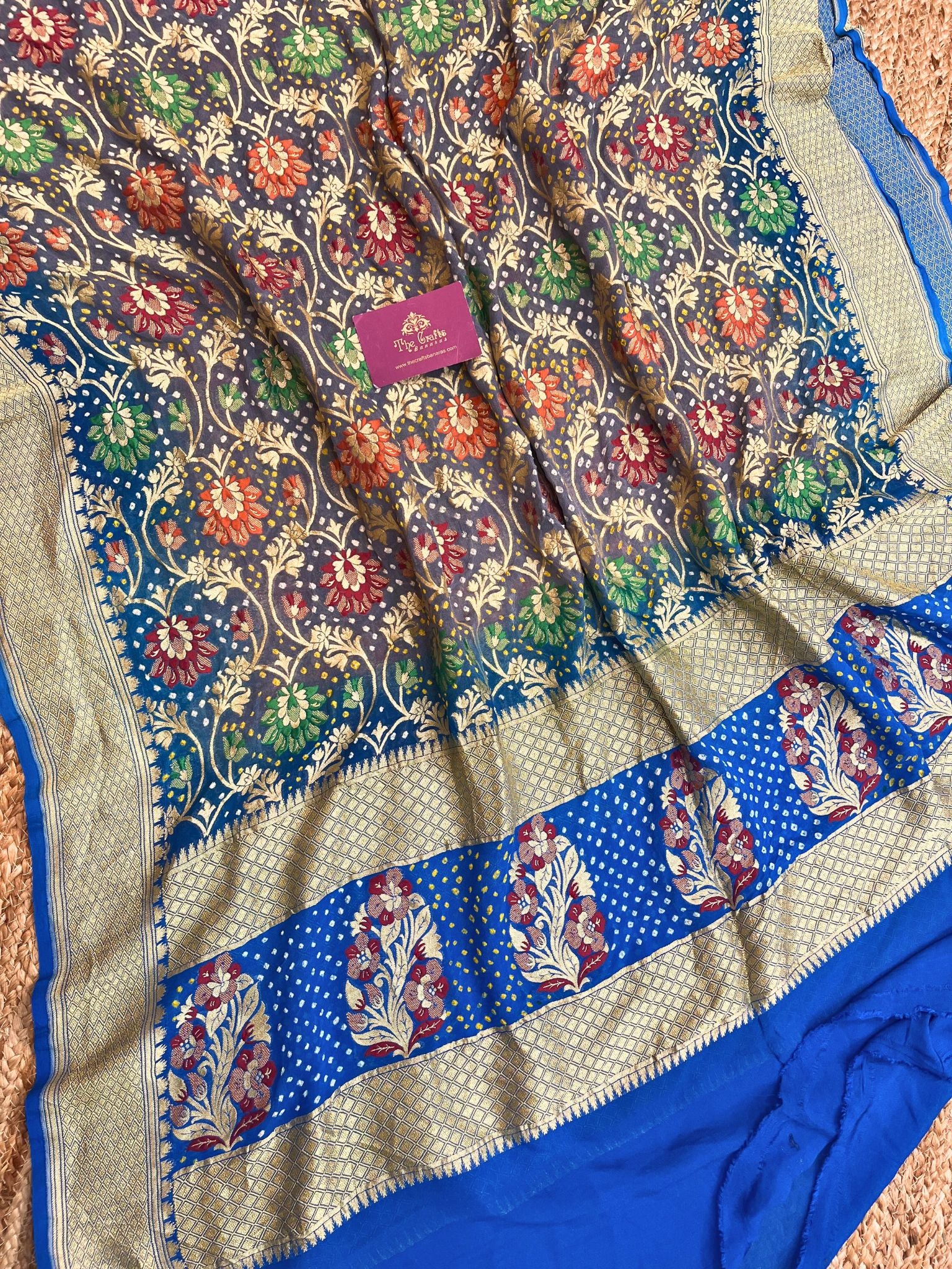 Khaddi Georgette Banarasi Handloom Bandhej Dupatta - Meenakari