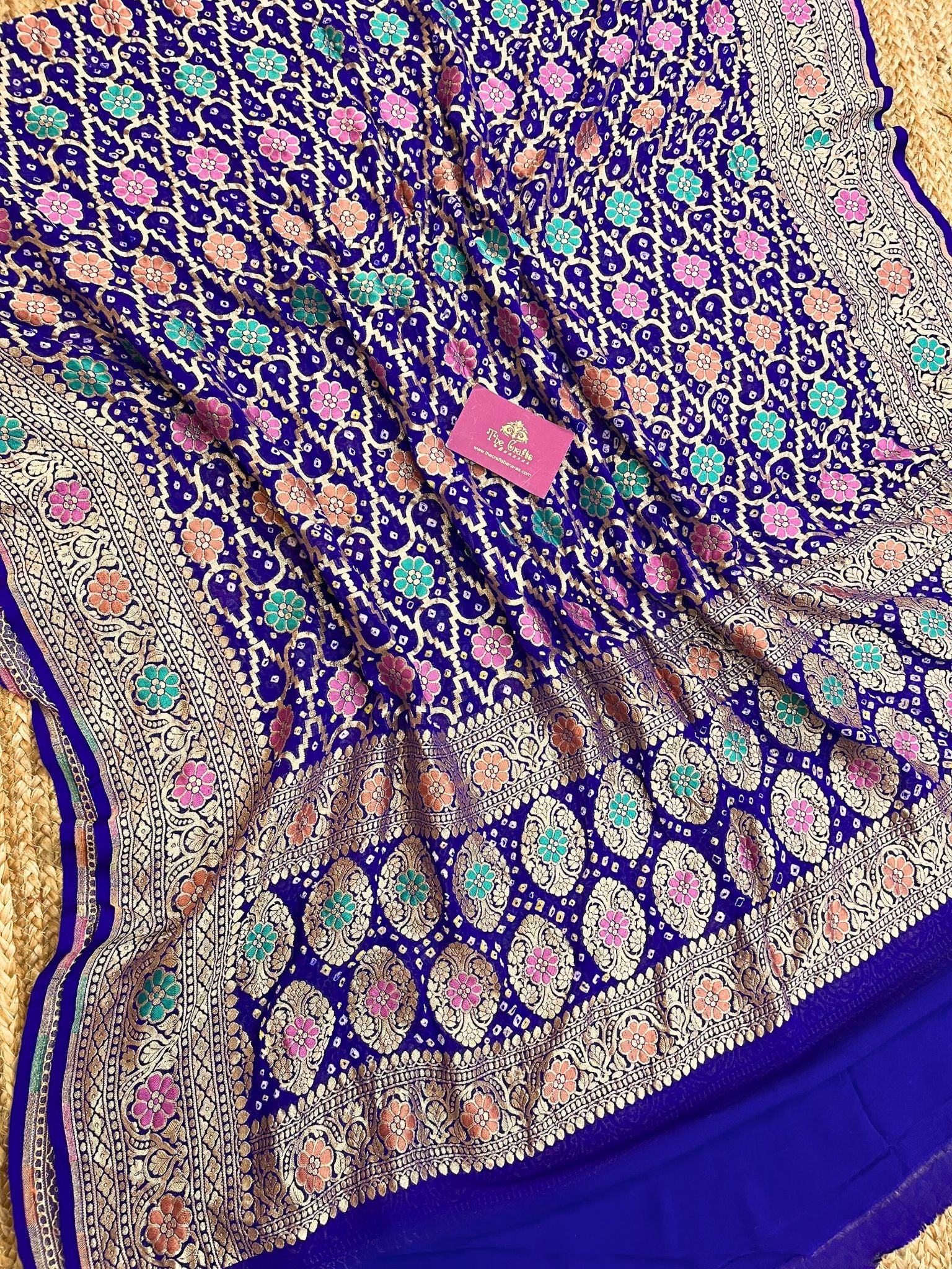 Khaddi Georgette Banarasi Handloom Bandhej Dupatta - Meenakari