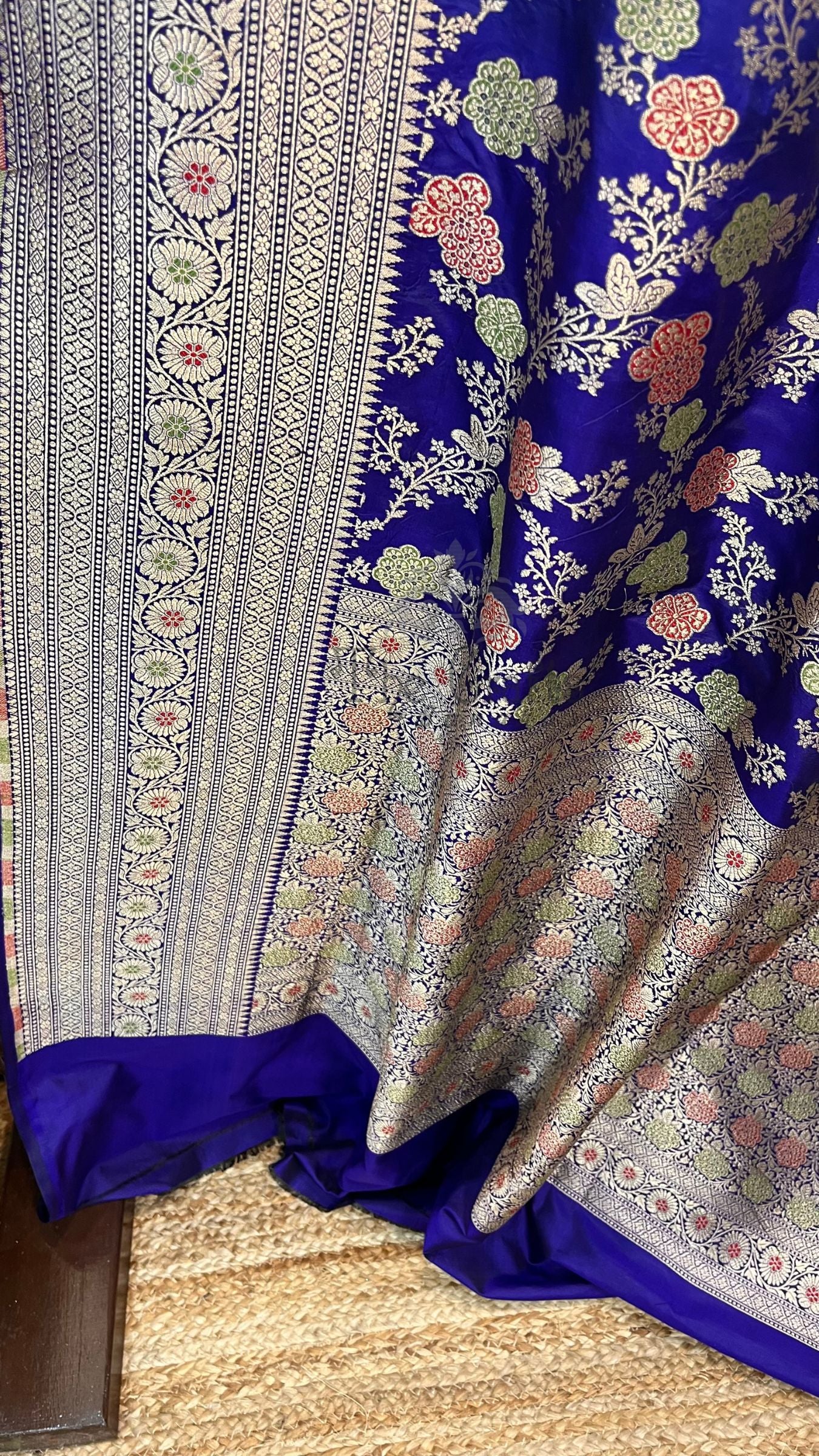 Pure Katan Silk Handloom Banarasi Saree - Jaal With Meenakari