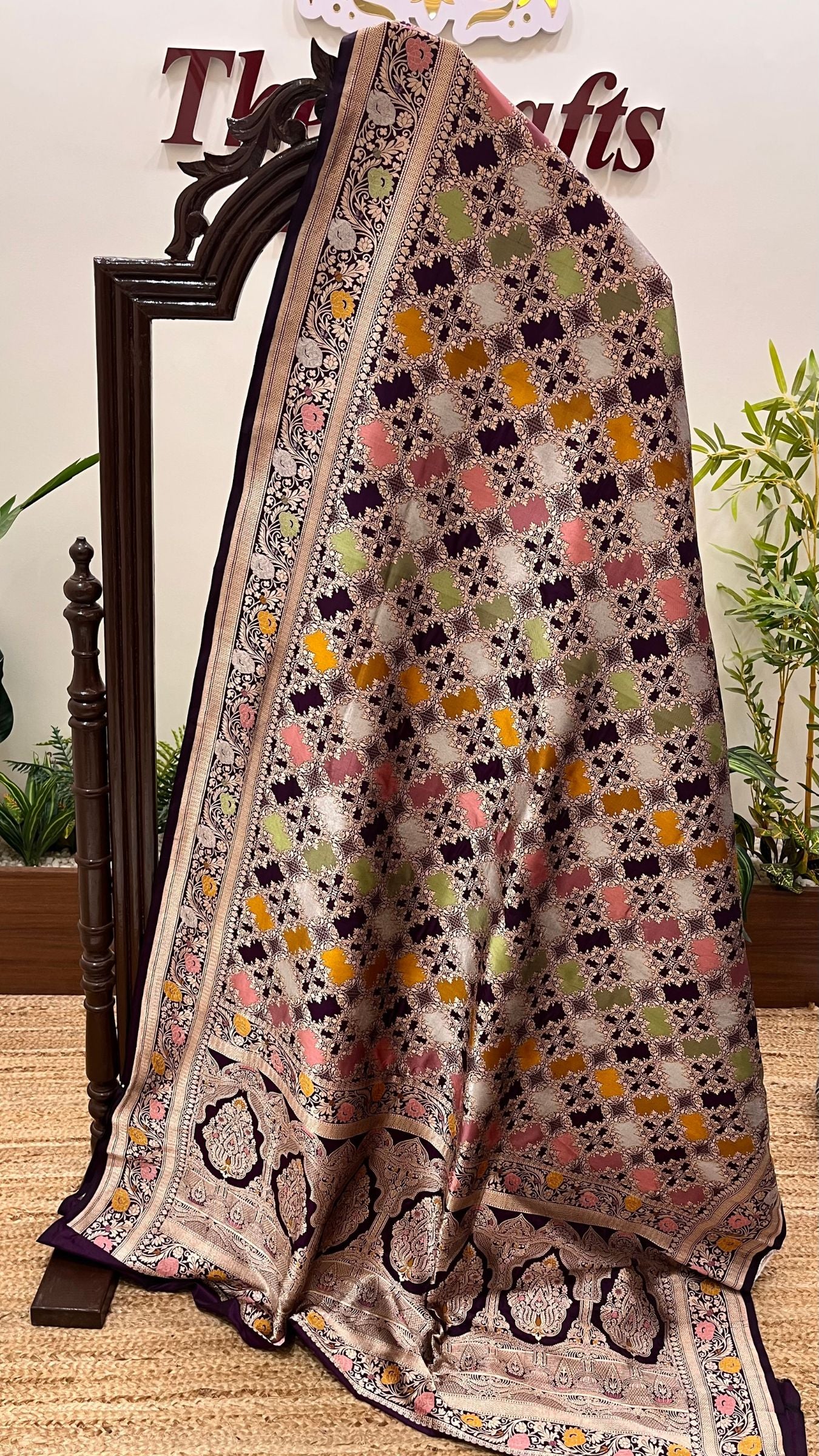 Rangkat Pure Katan Silk Handloom Banarasi Saree - Jaal with meenakari