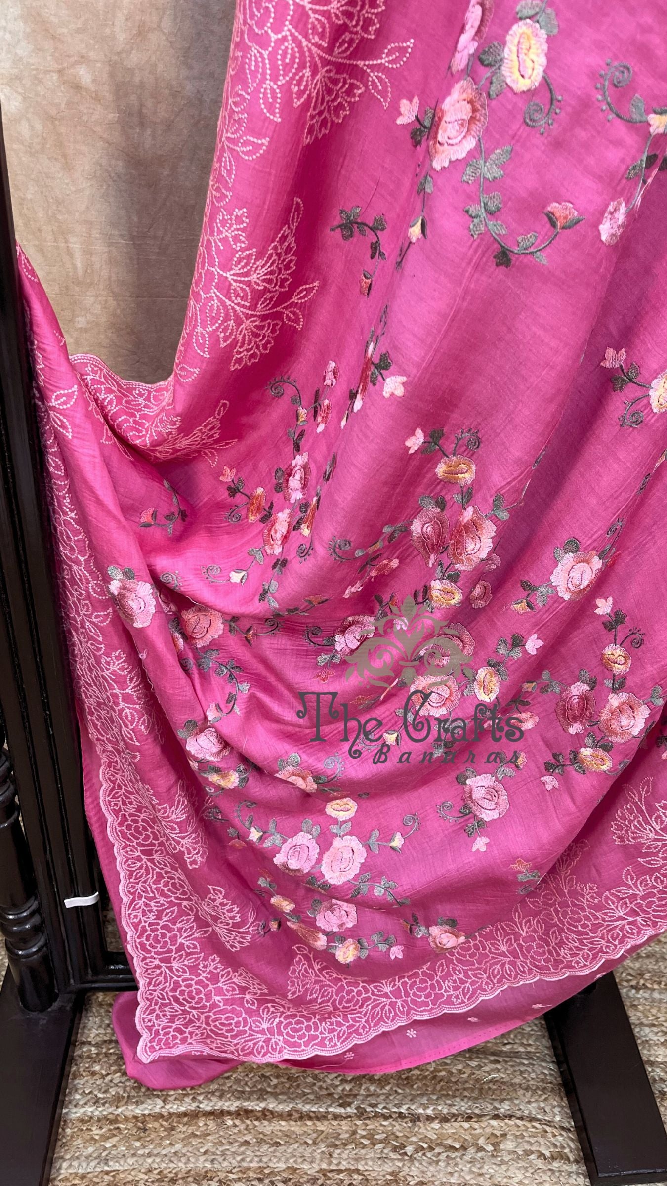 Pure Munga Silk Banarasi Saree - Chikankari all over