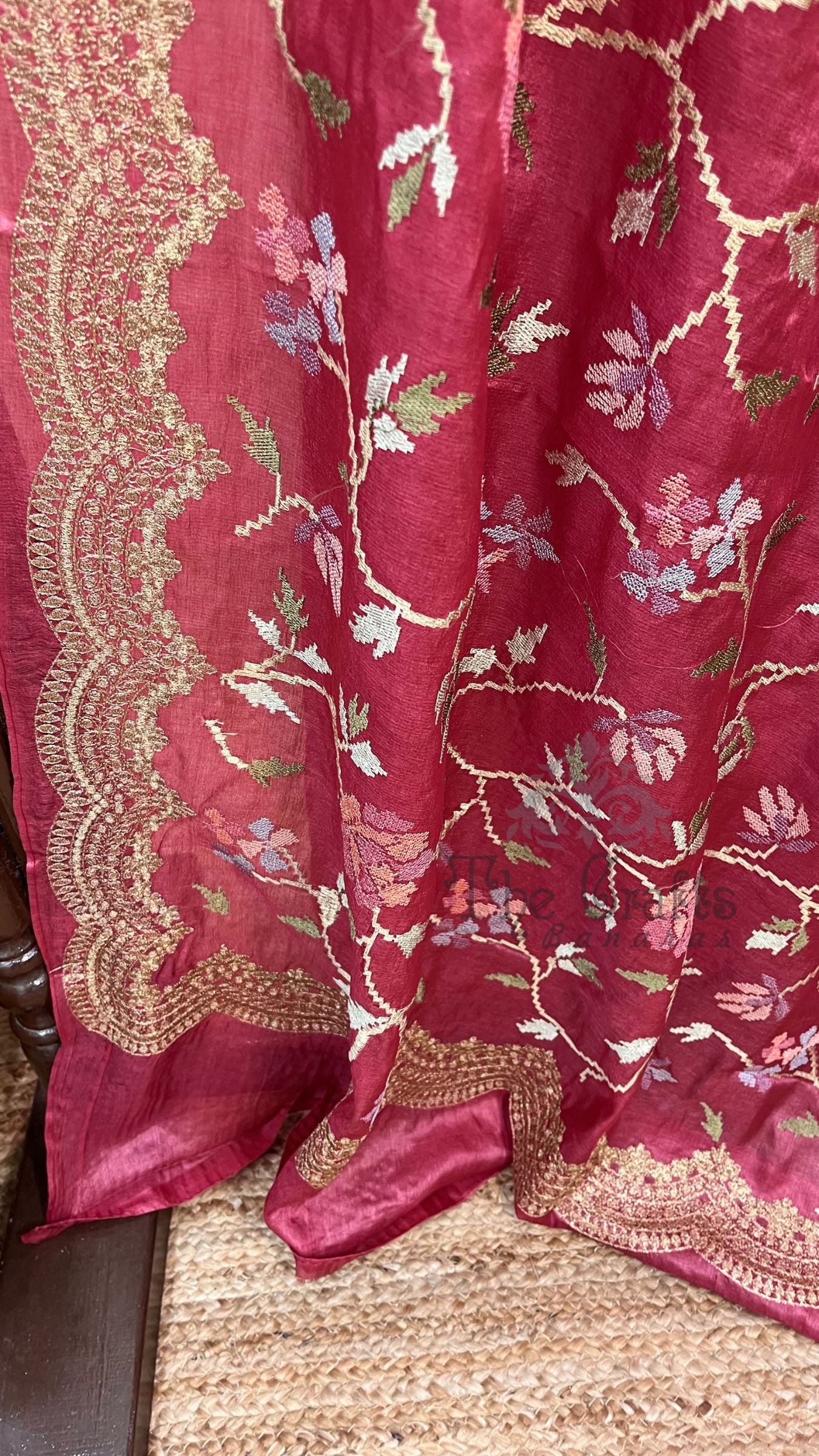 Pure Tussar Silk Chikankari Handloom Banarasi Saree