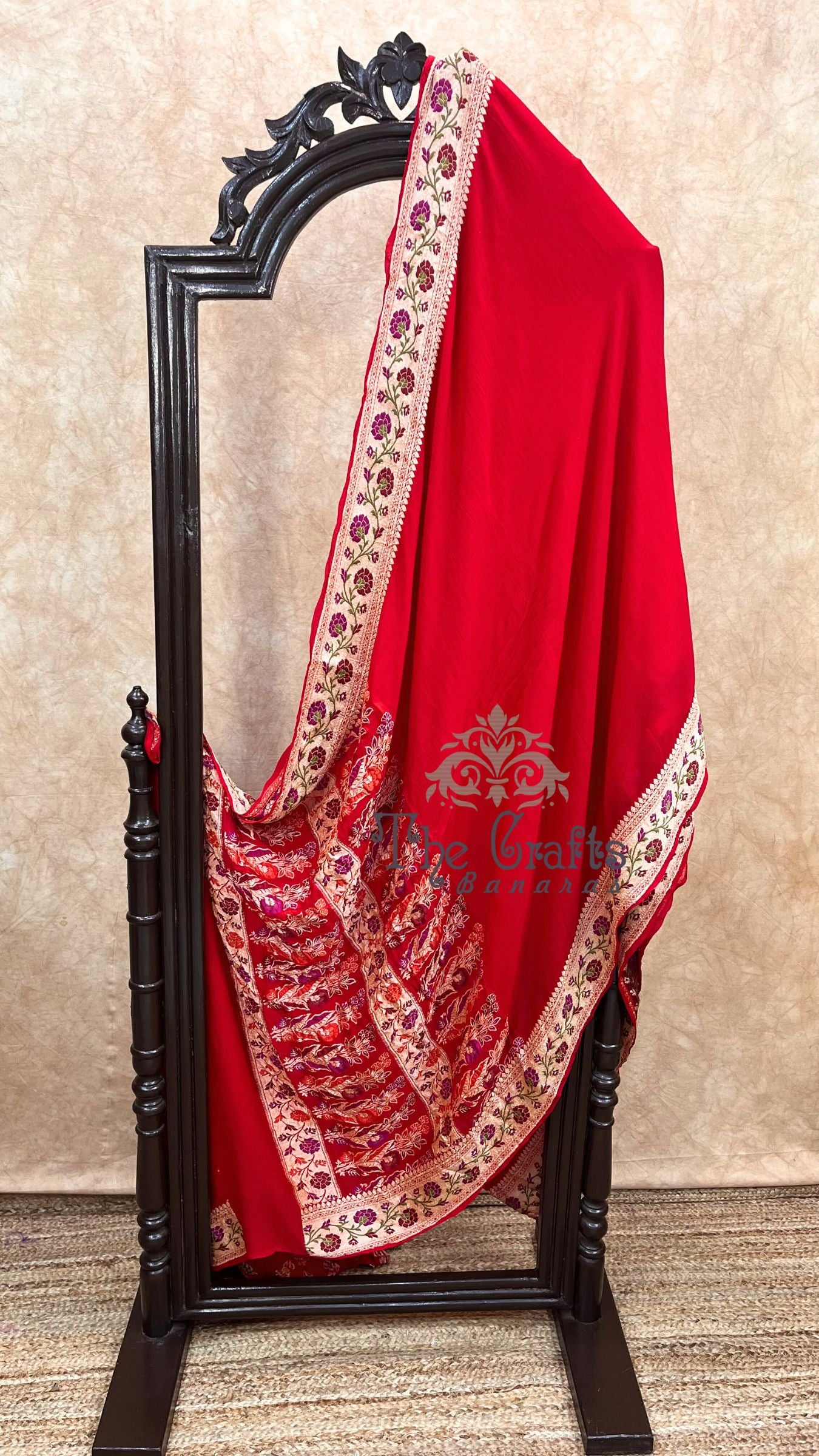 Red Pure Khaddi Chiffon Banarasi Saree