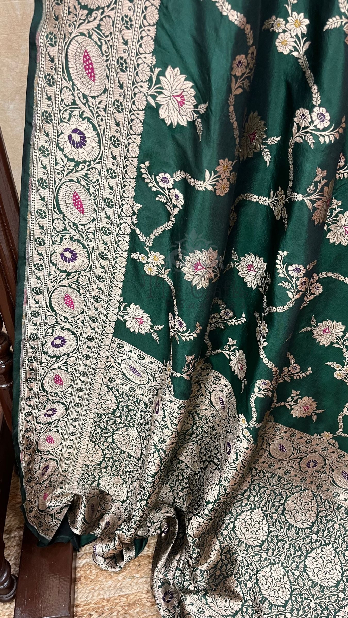 Pure Katan Silk Handloom Banarasi Saree - Jaal With Meenakari