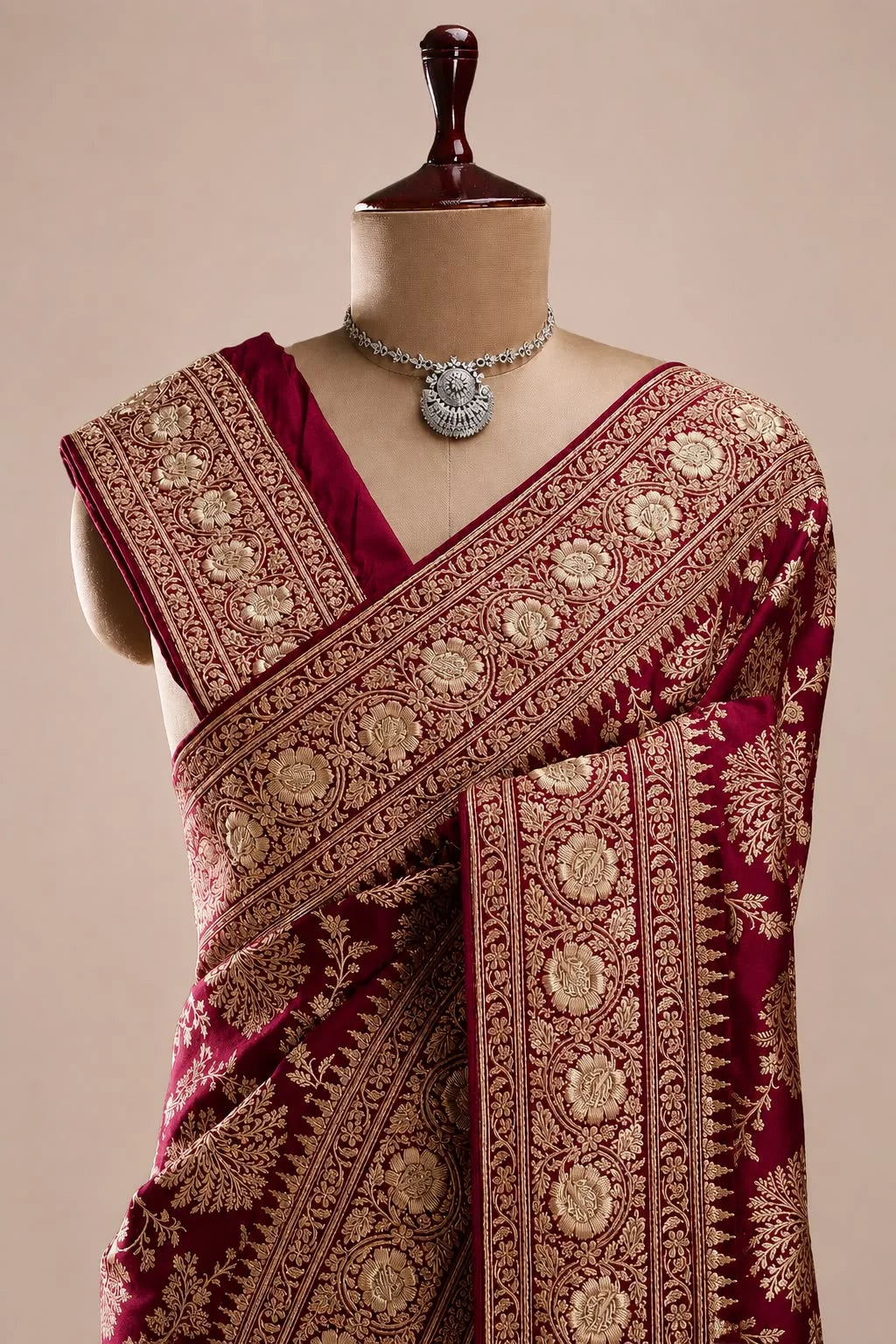 Pure Katan Silk Handloom Banarasi Saree with Gotta Patti Zardozi Handwork
