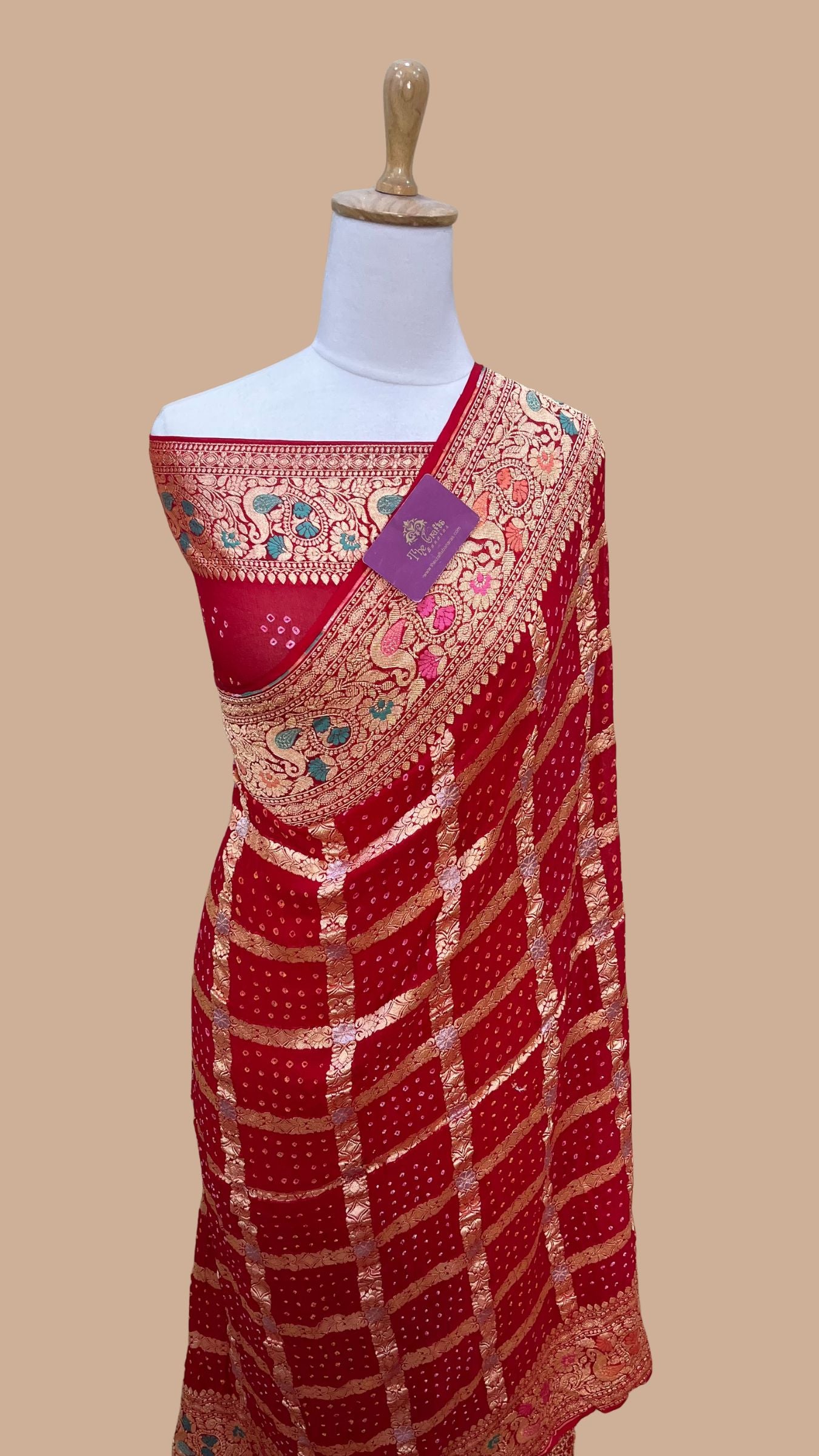 Pure Georgette Banarasi Handloom Bandhej Saree