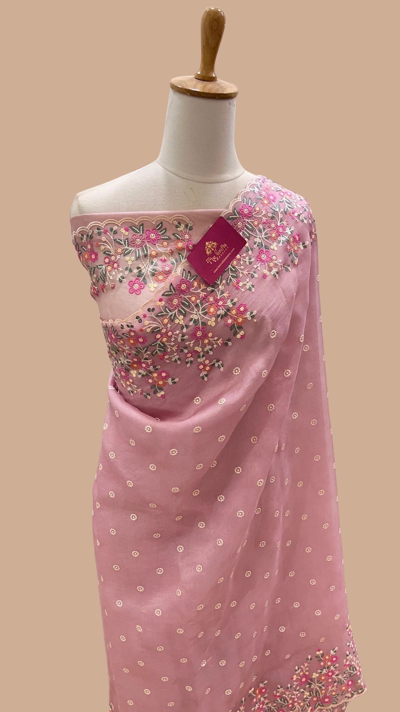 Pure Organza Silk Chikankari Handloom Banarasi Saree