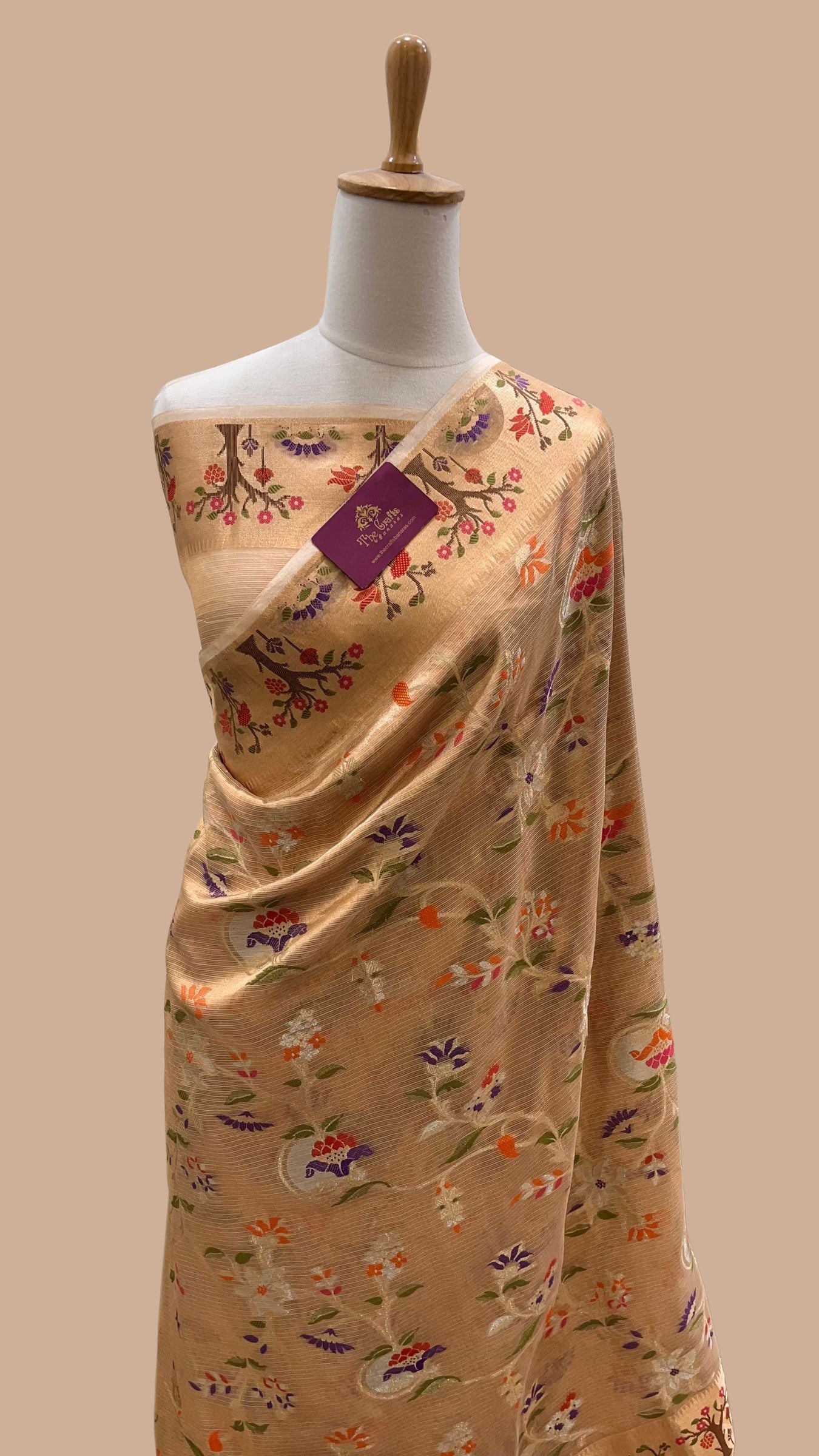 Pure Zari Kota Tissue Silk Handloom  Banarasi Saree - Meenakari