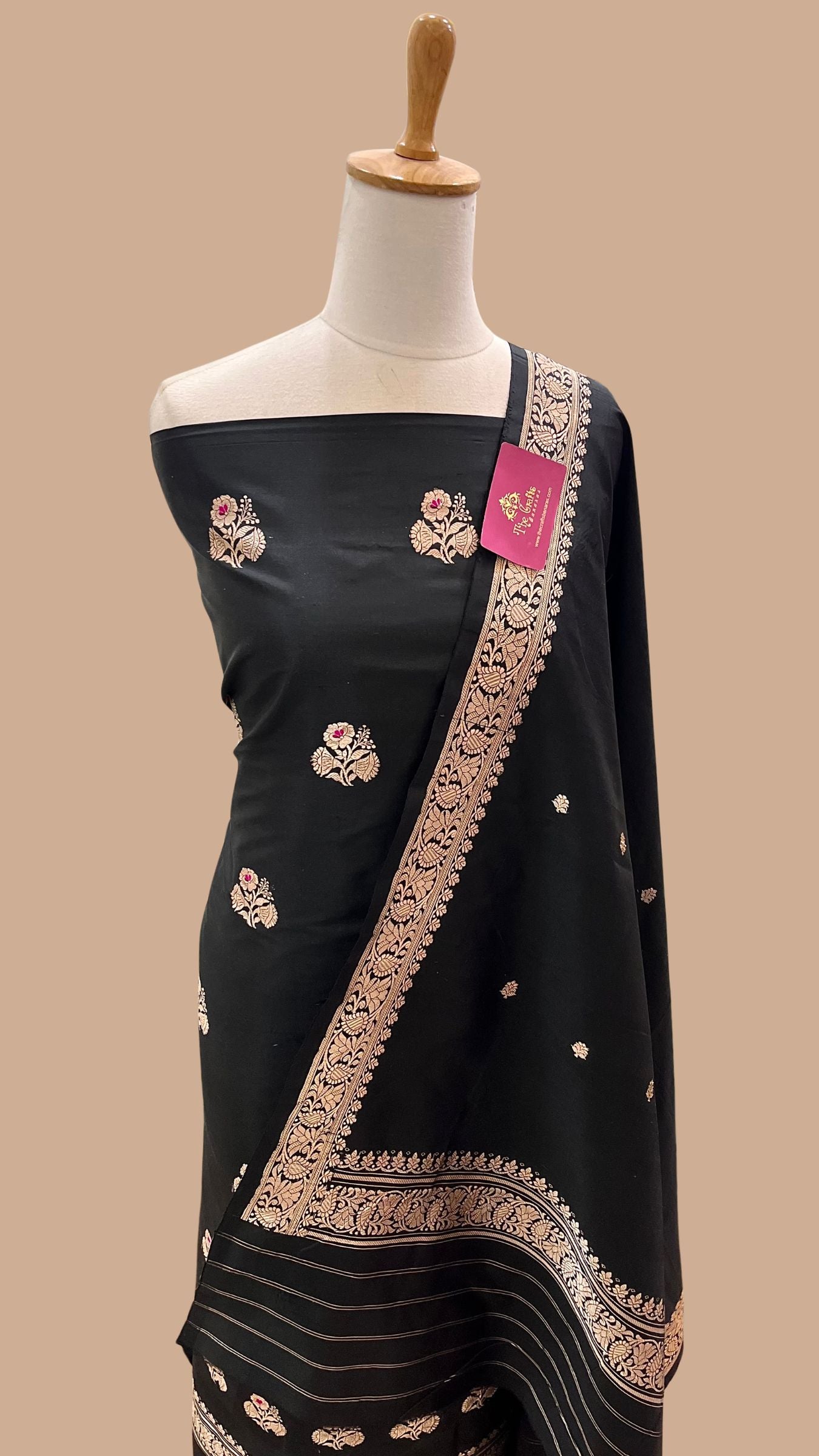 Pure Katan Silk Handloom Banarasi Dress Material - with kadhua motis
