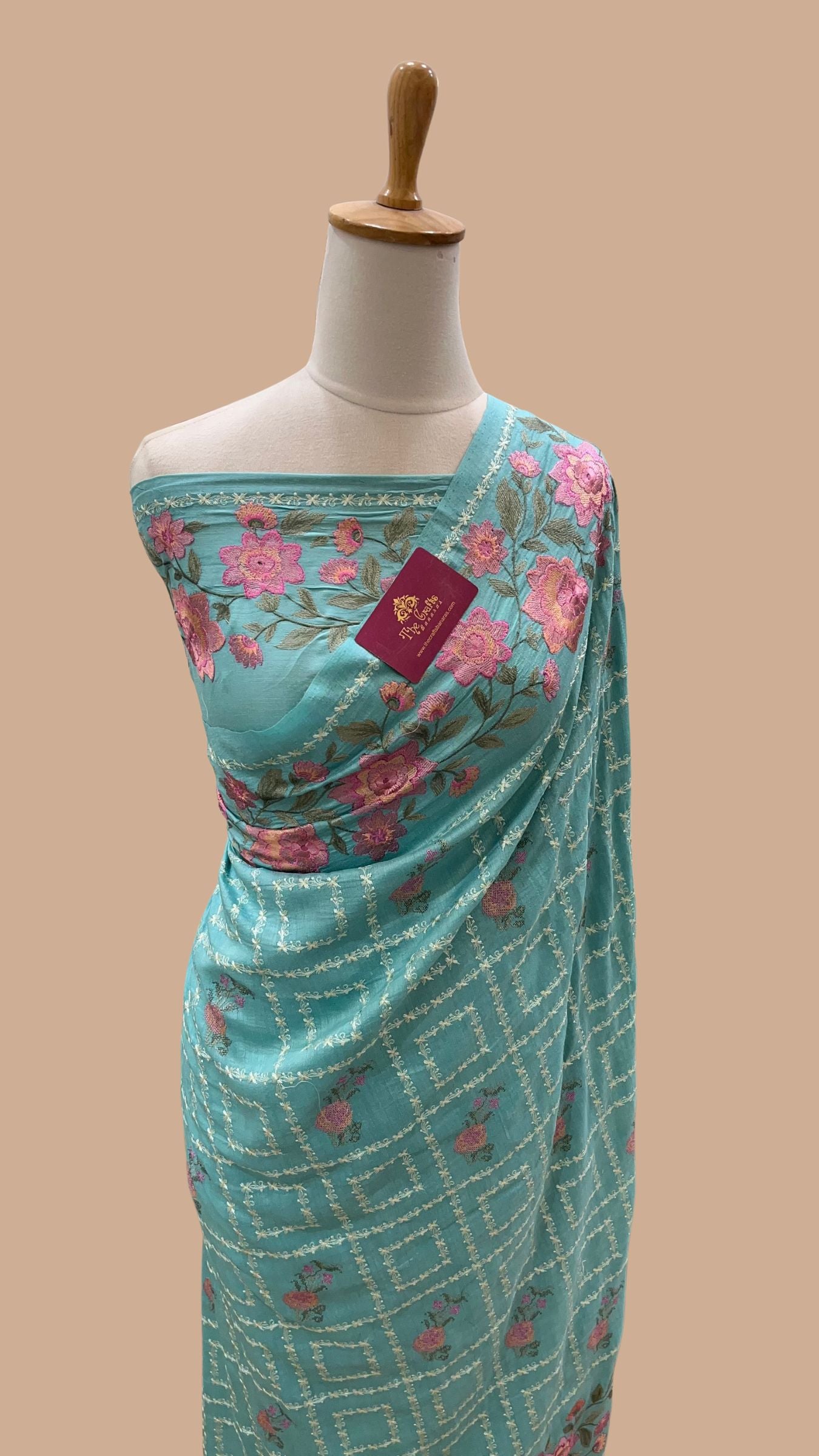 Pure Munga Silk Chikankari Handloom Banarasi Saree