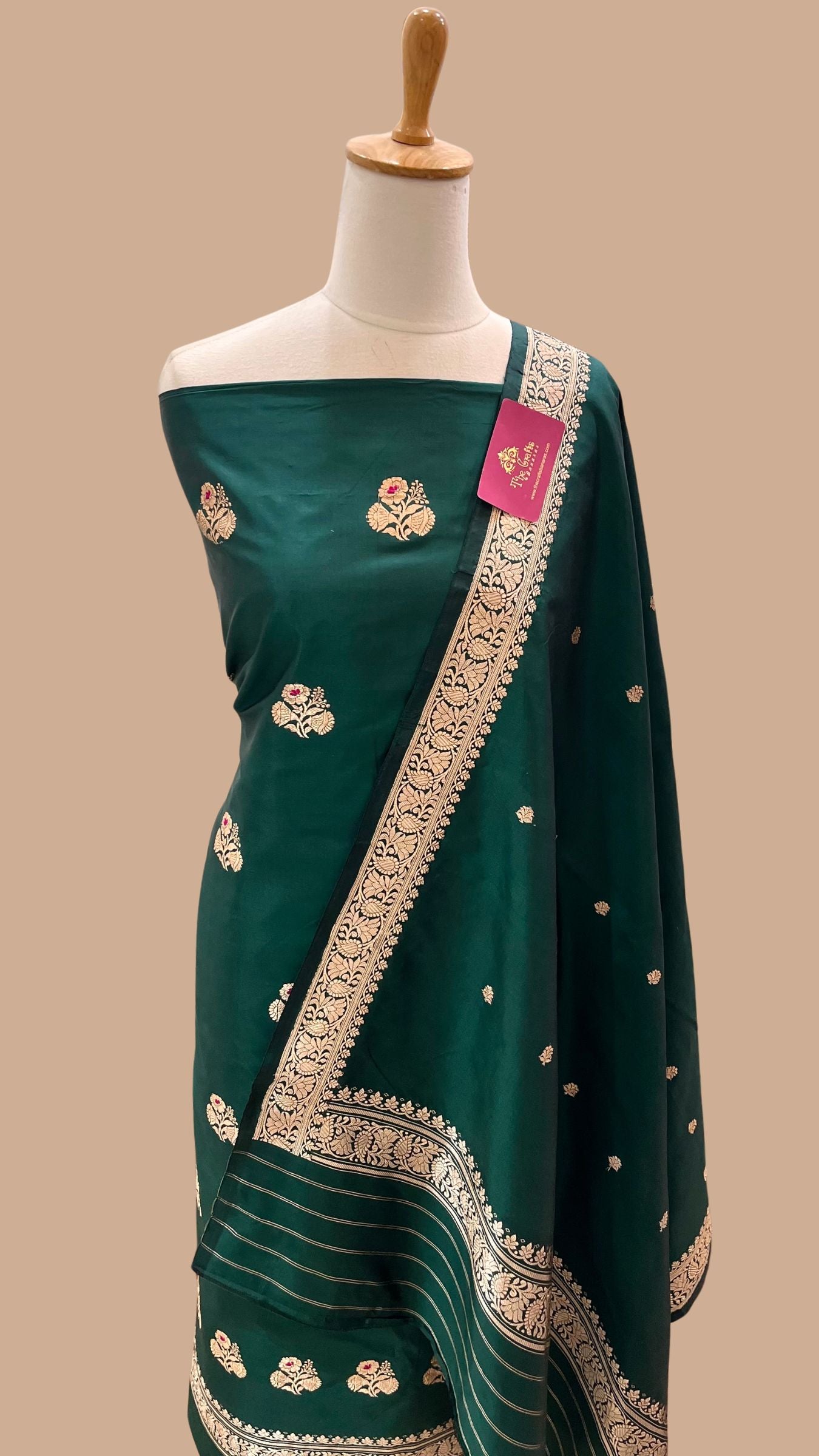 Pure Katan Silk Handloom Banarasi Dress Material - with kadhua motis
