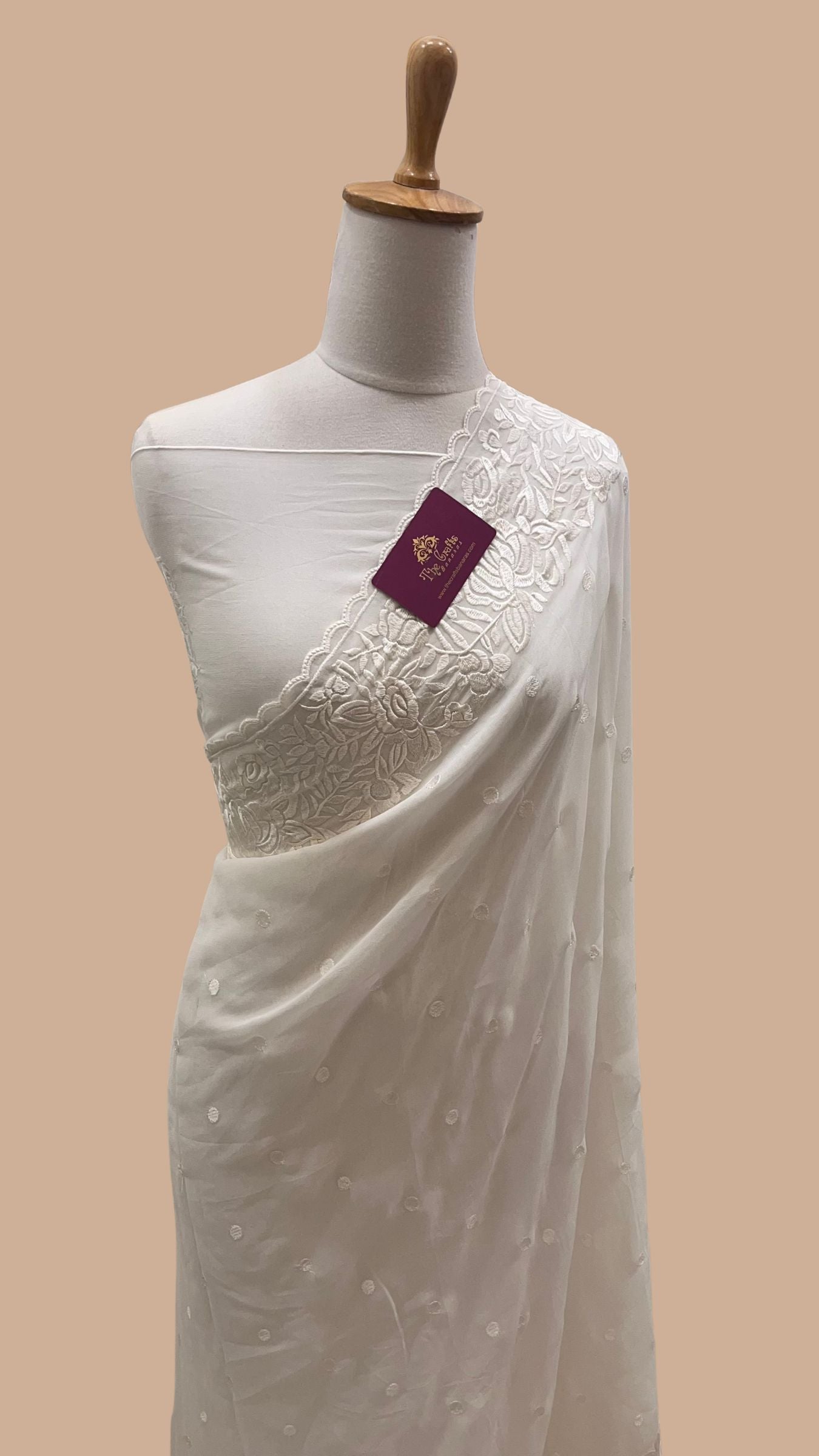 Pure Georgette Chikankari Handloom Banarasi Saree