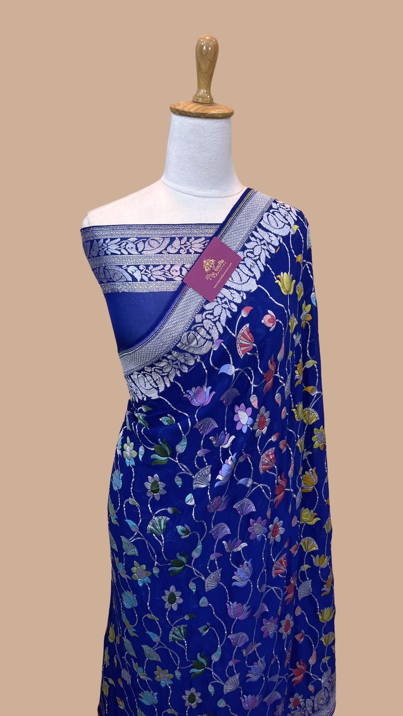 Khaddi Georgette Handloom Banarasi Saree - Jaal with Meenakari