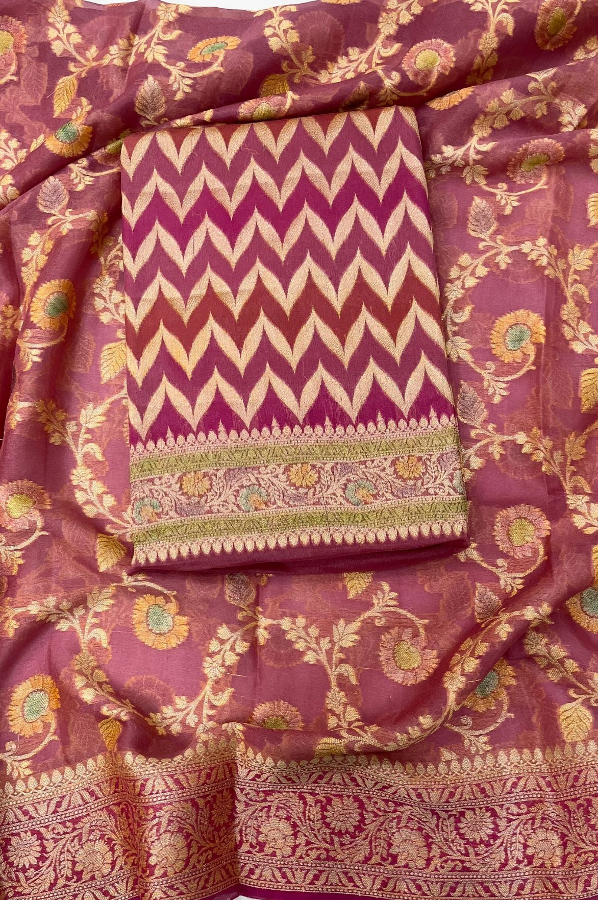 Pure Khaddi Chiffon Banarasi Dress Material