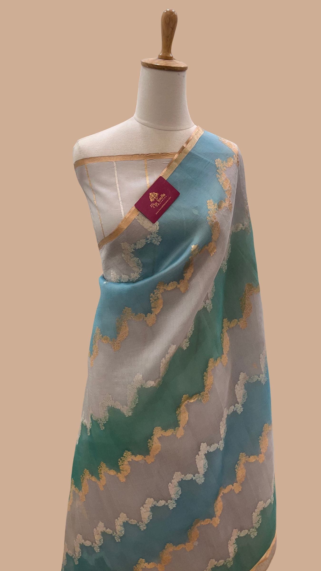 Rangkat Pure Kora Silk Handloom Banarasi Saree- Kadhua Stripes