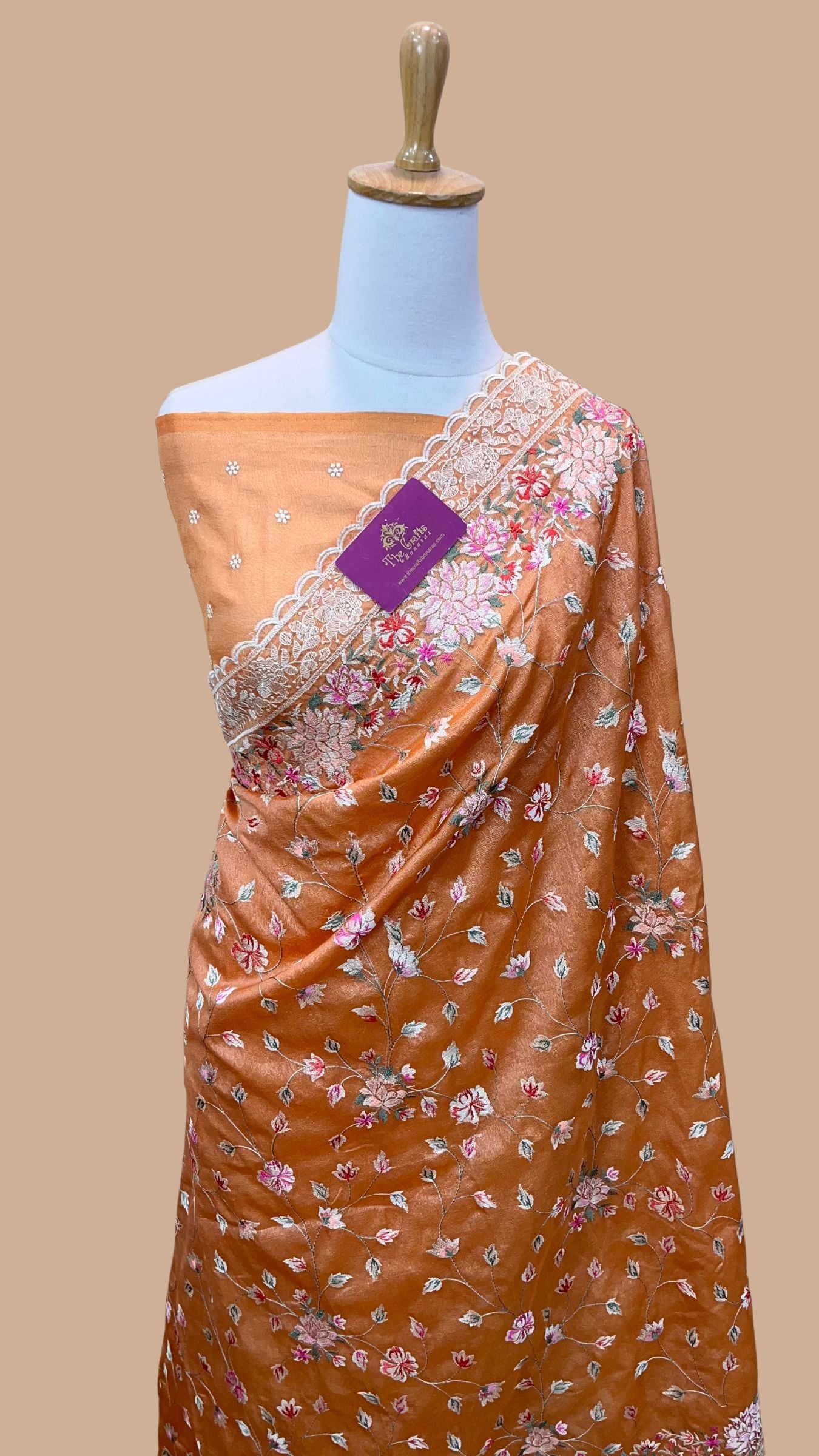 Pure Tissue Silk Banarasi Saree - Chikankari all over
