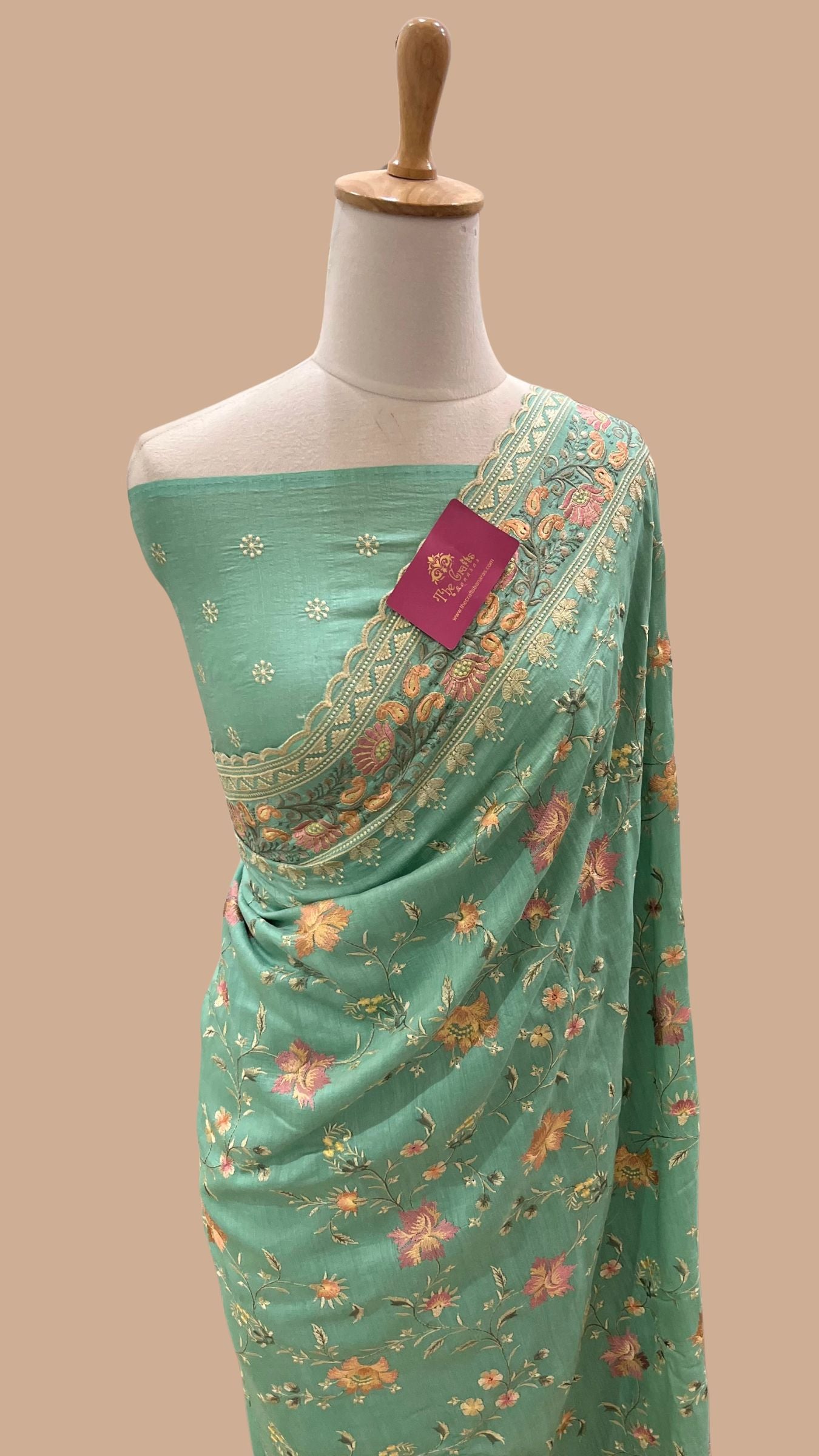 Pure Munga Silk Banarasi Saree - Chikankari all over