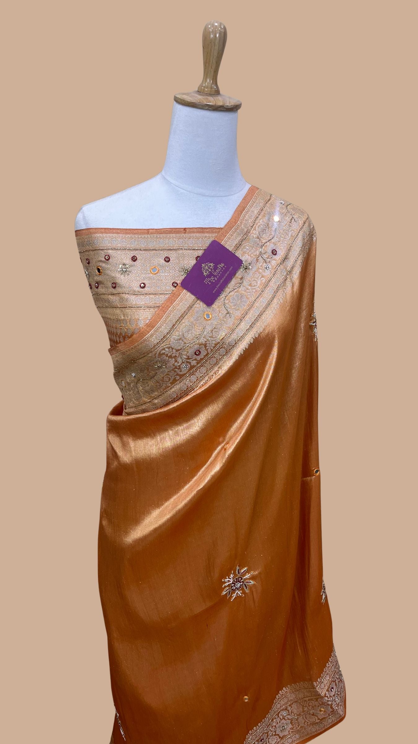 Pure Kora Ttissue Silk Handloom Banarasi Saree - With Hand Embroidered Zardozi