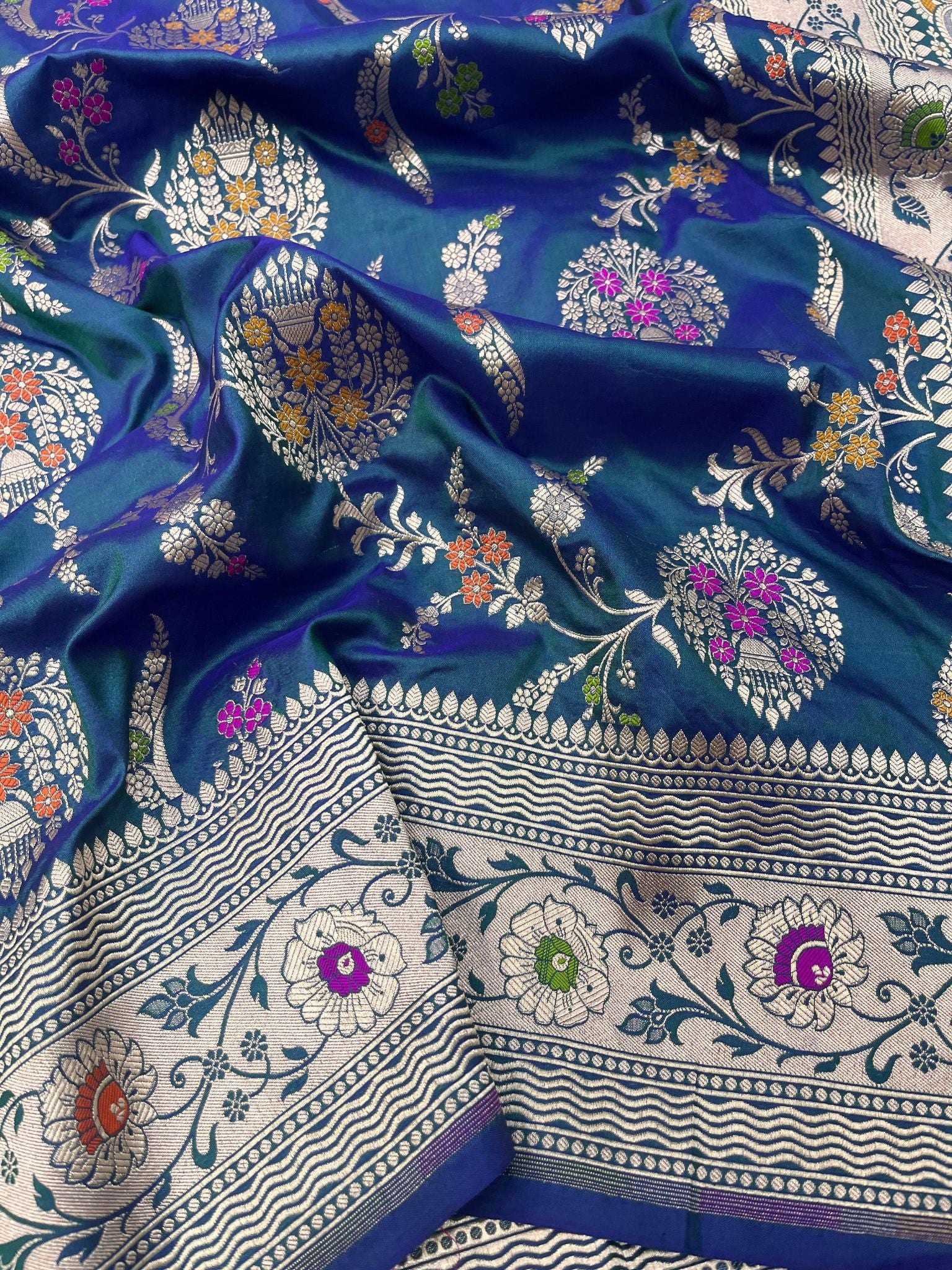 Pure Katan Silk Handloom Banarasi Saree - Jaal With Meenakari