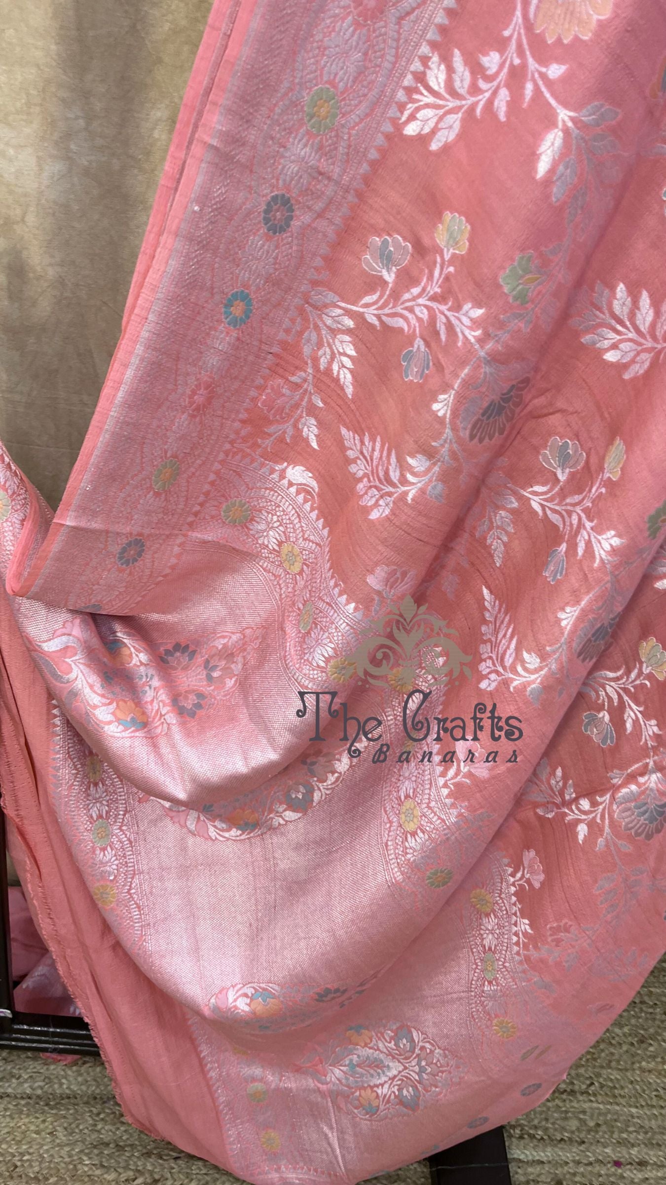 Tissue Georgette Handloom Banarasi Saree - Jaal with Meenakari