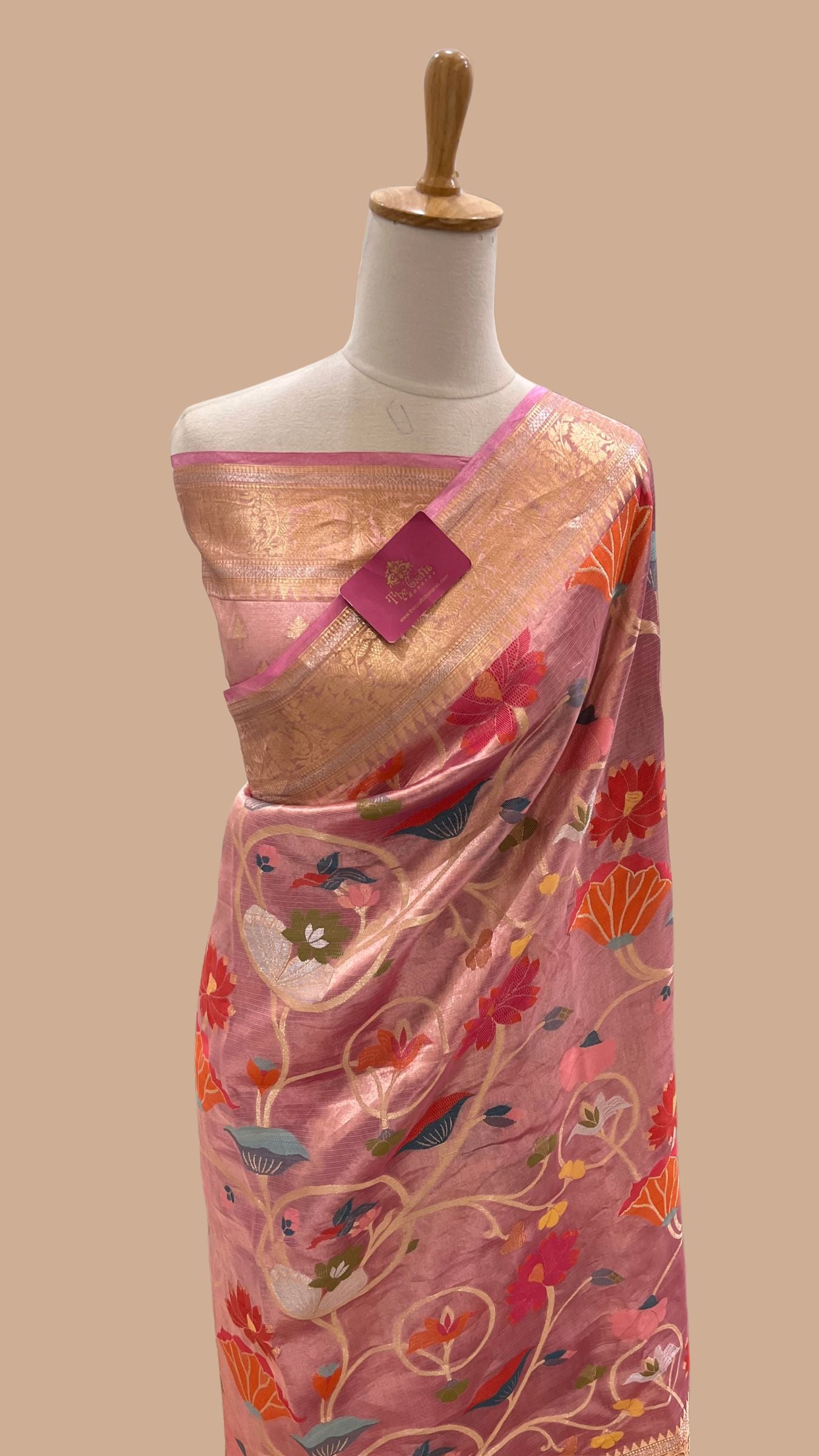 Pure Zari Kota Tissue Silk Handloom  Banarasi Saree - Meenakari