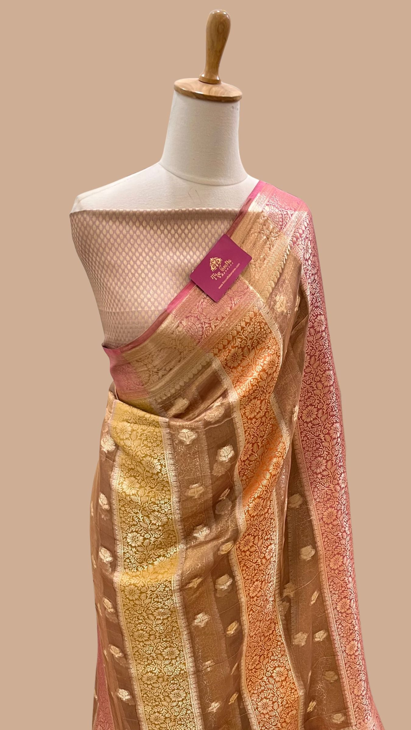 Pure Chiniya Tissue Silk Banarasi Saree - Multicolour Stripe