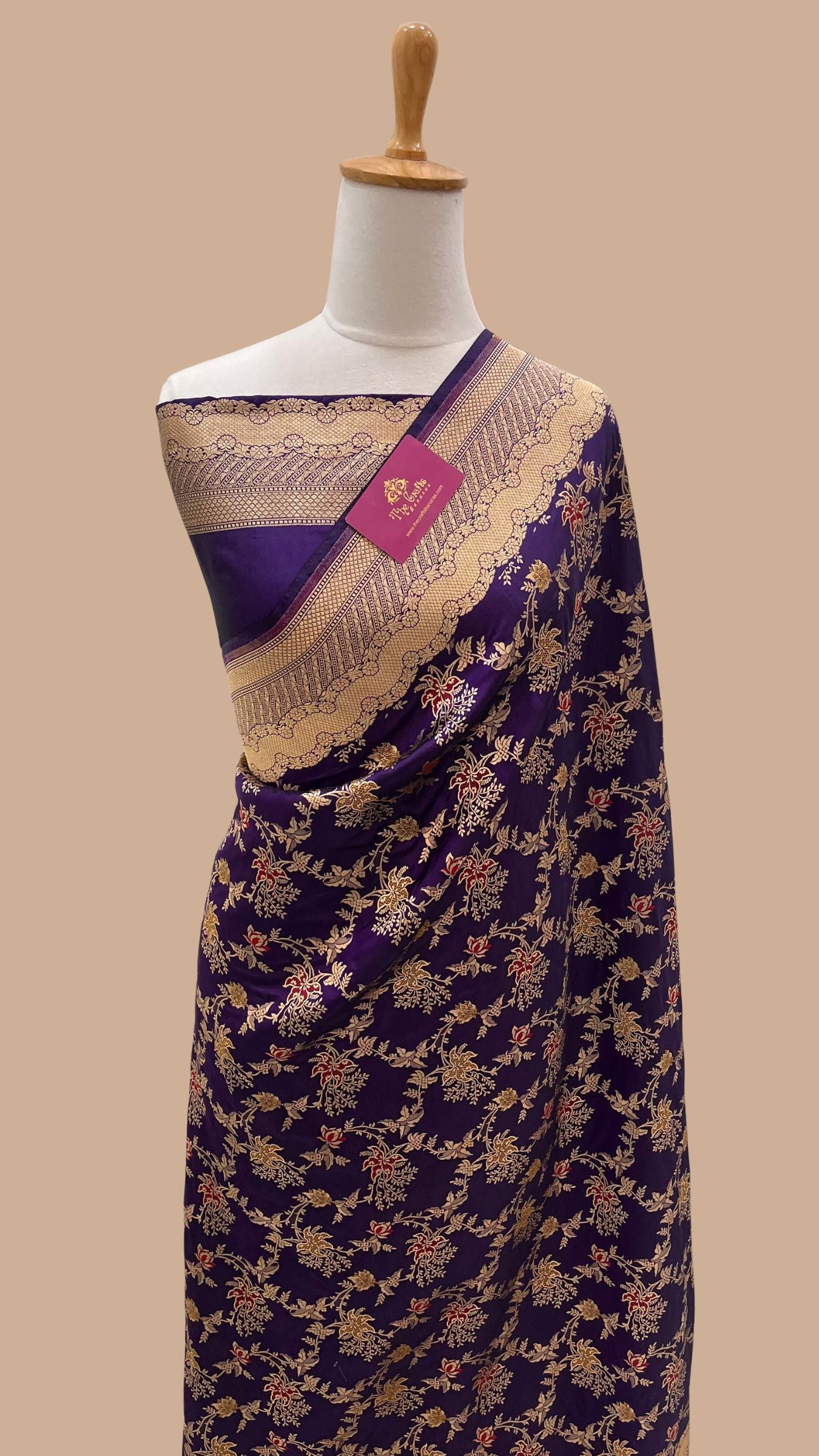 Pure Katan Silk Handloom Banarasi Saree - All over jaal work with meenakari