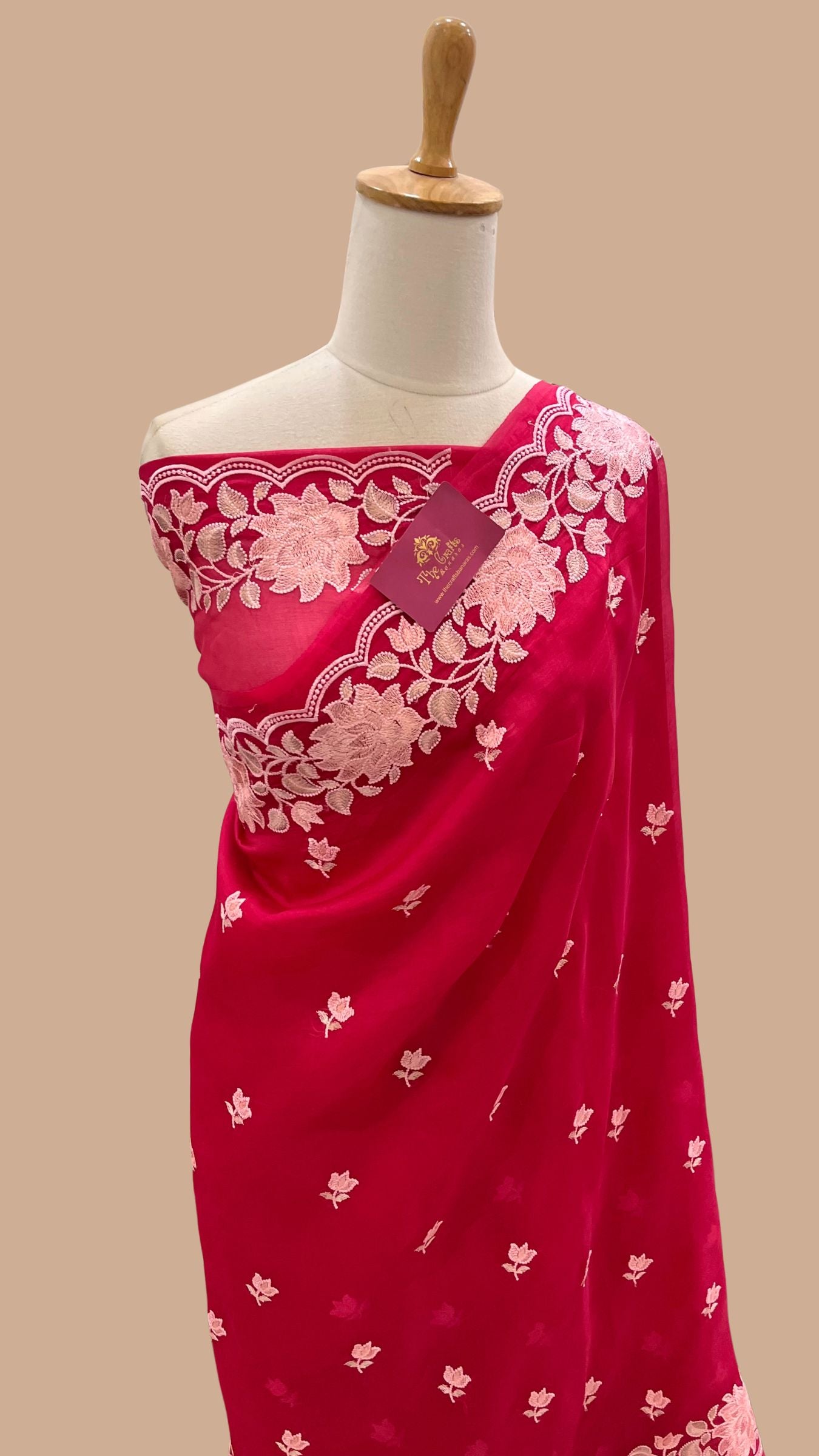 Pure Organza Silk Chikankari Handloom Banarasi Saree
