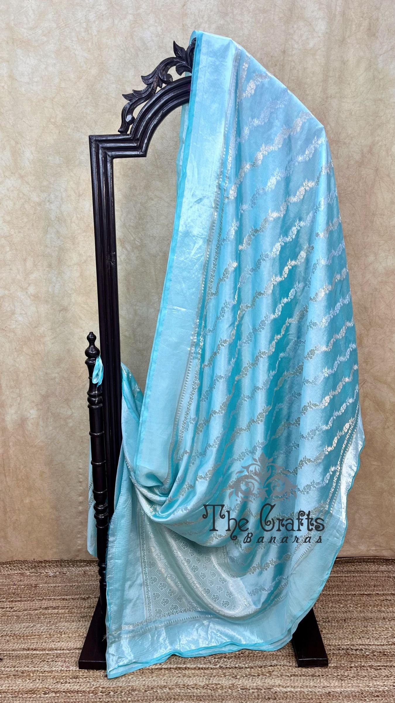 Sky Blue Pure Chiniya Silk Banarasi Saree