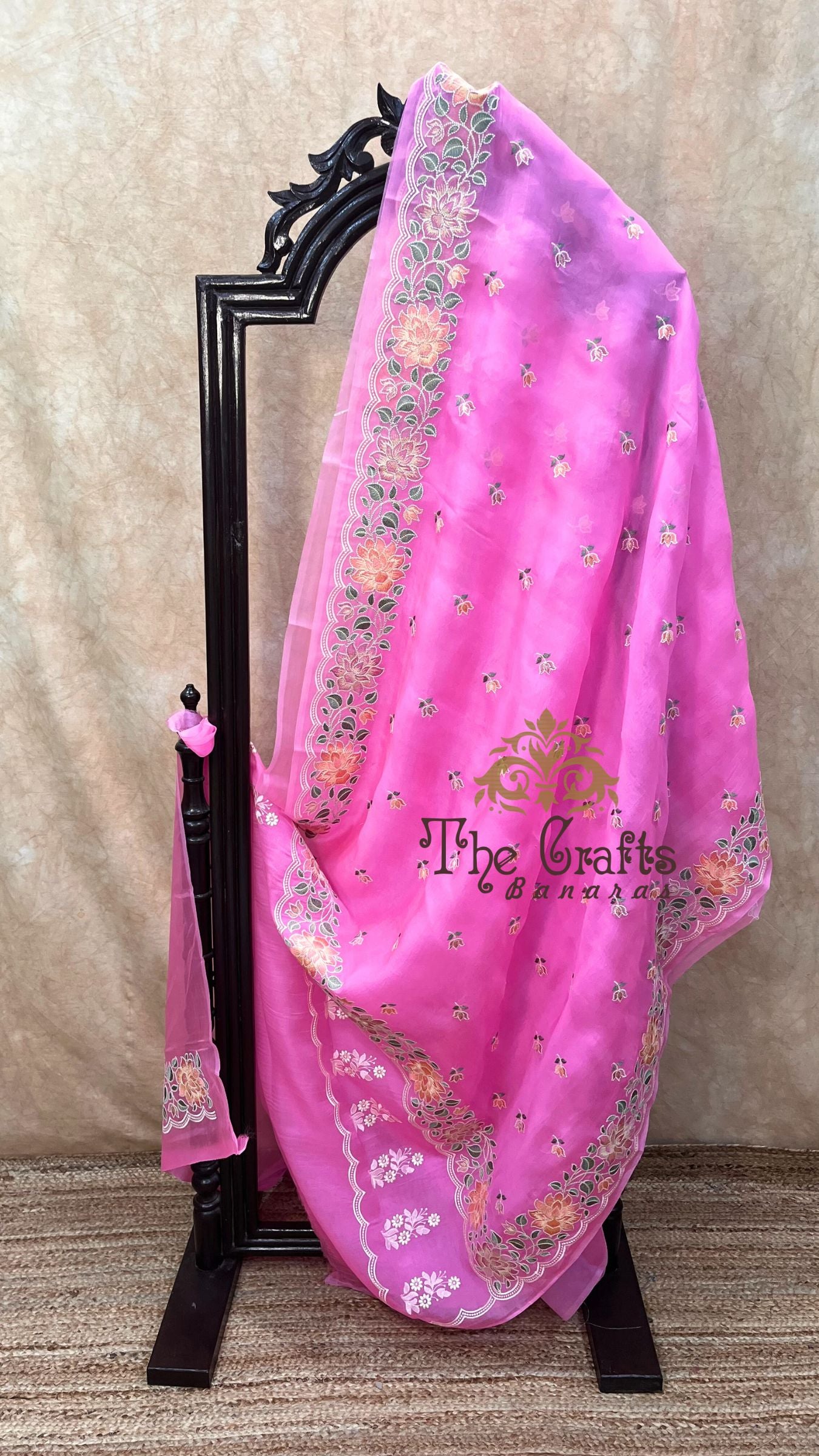 Pure Organza Silk Chikankari Handloom Banarasi Saree