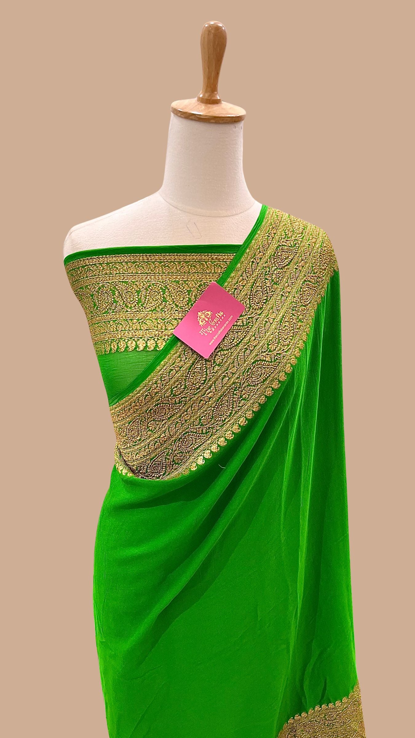 Khaddi Georgette Banarasi Saree - Antique Zari