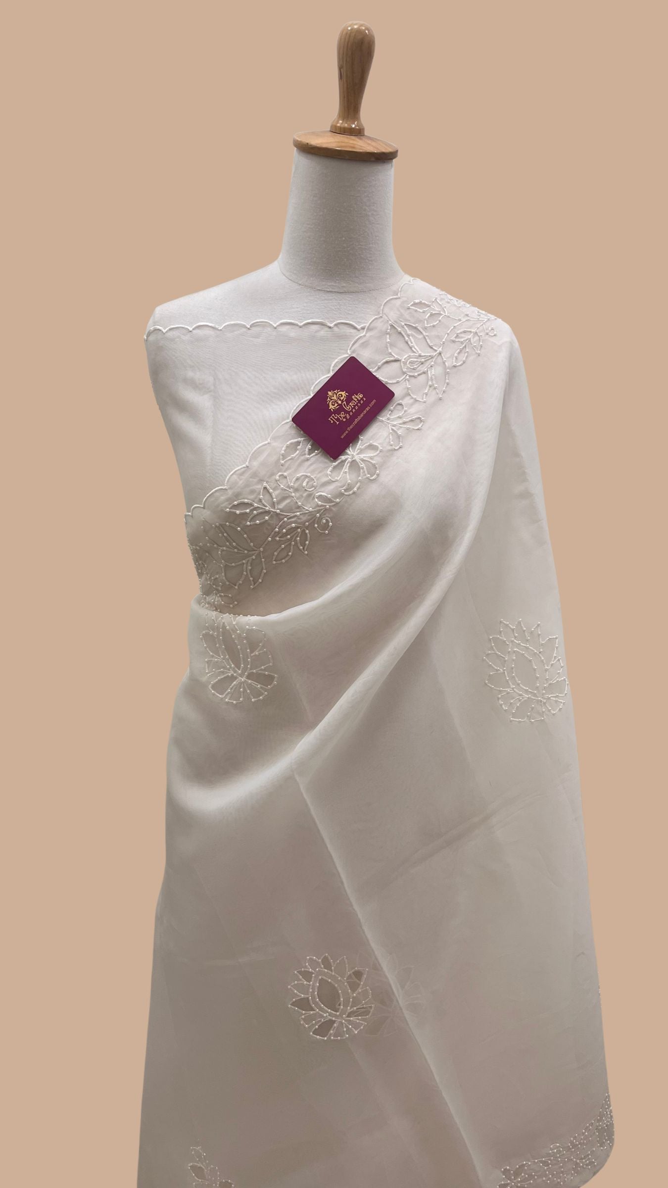 Pure Organza Silk Handloom Banarasi Saree - handwork motifs