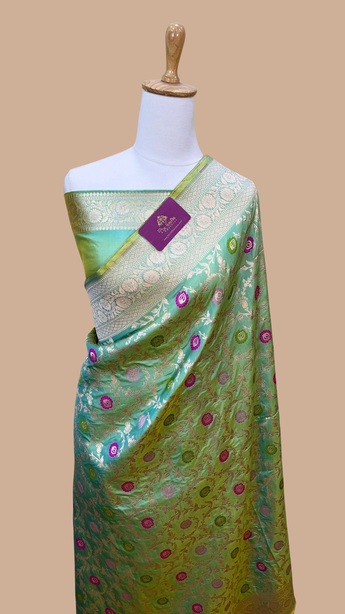 Pure Katan Silk Handloom Banarasi Saree - Jaal With Meenakari