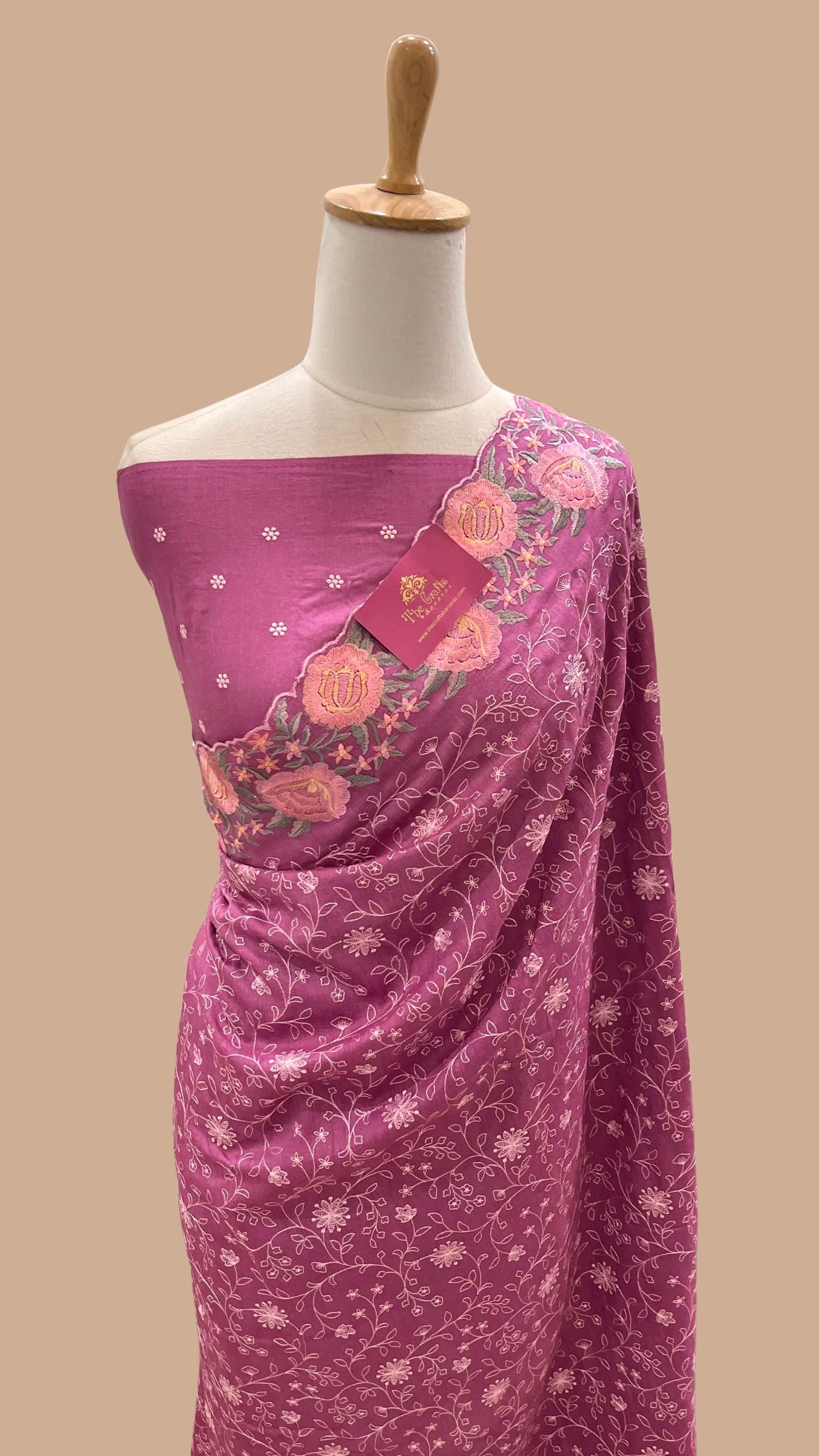 Pure Munga Silk Banarasi Saree - Chikankari all over