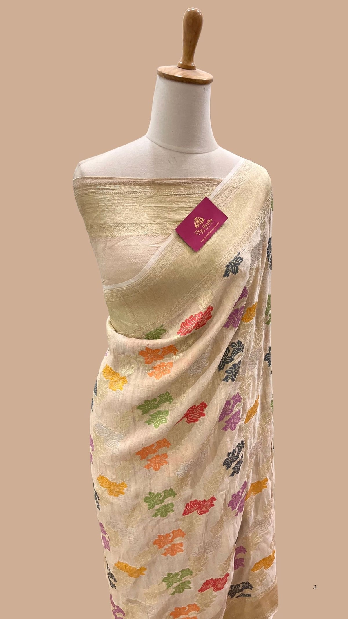 Tussar Georgette Handloom Banarasi Saree - Jaal with Meenakari