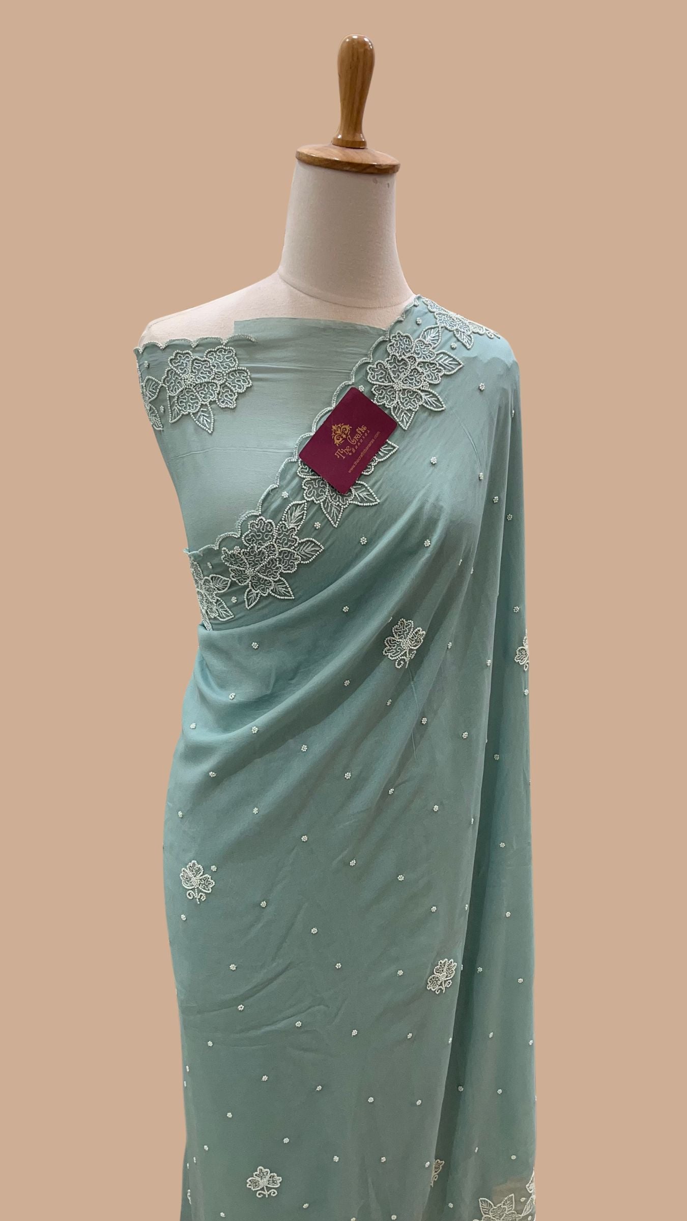 Pure Georgette Handloom Banarasi Saree - handwork motifs