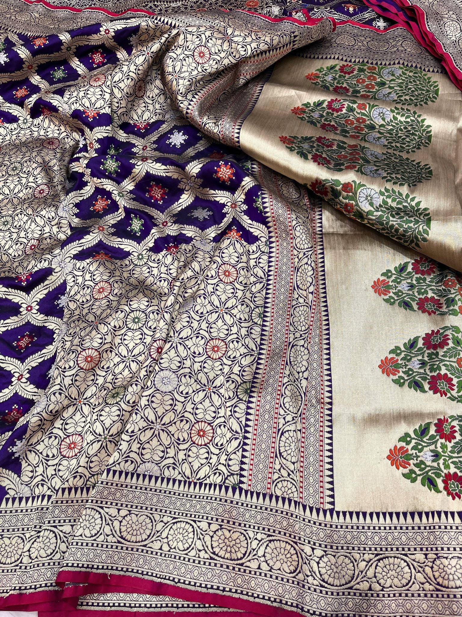Pure Katan Silk Handloom Banarasi Saree - Brocade Jaal With Meenakari