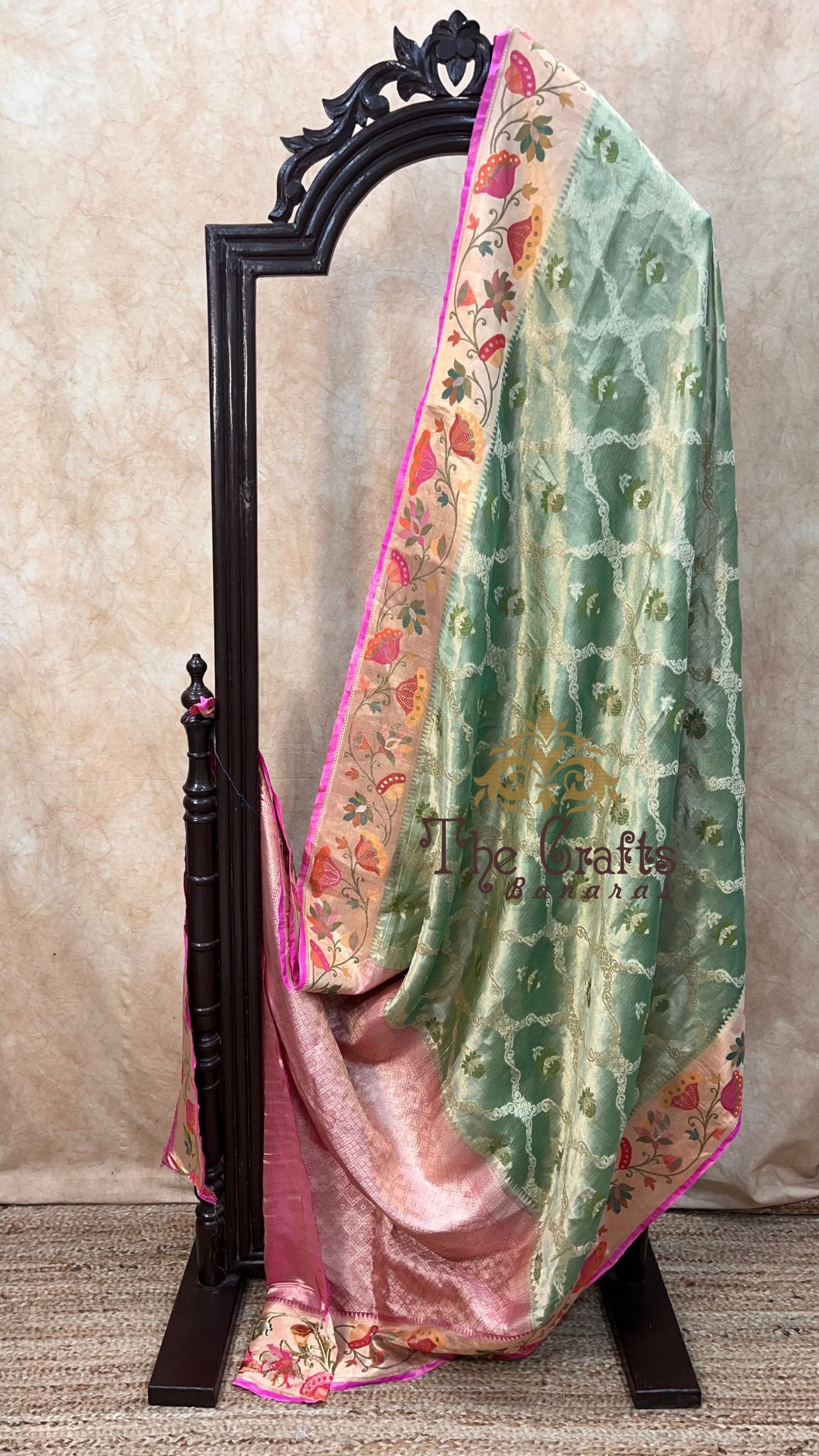 Pure Zari Kota Tissue Silk Handloom  Banarasi Saree - Meenakari