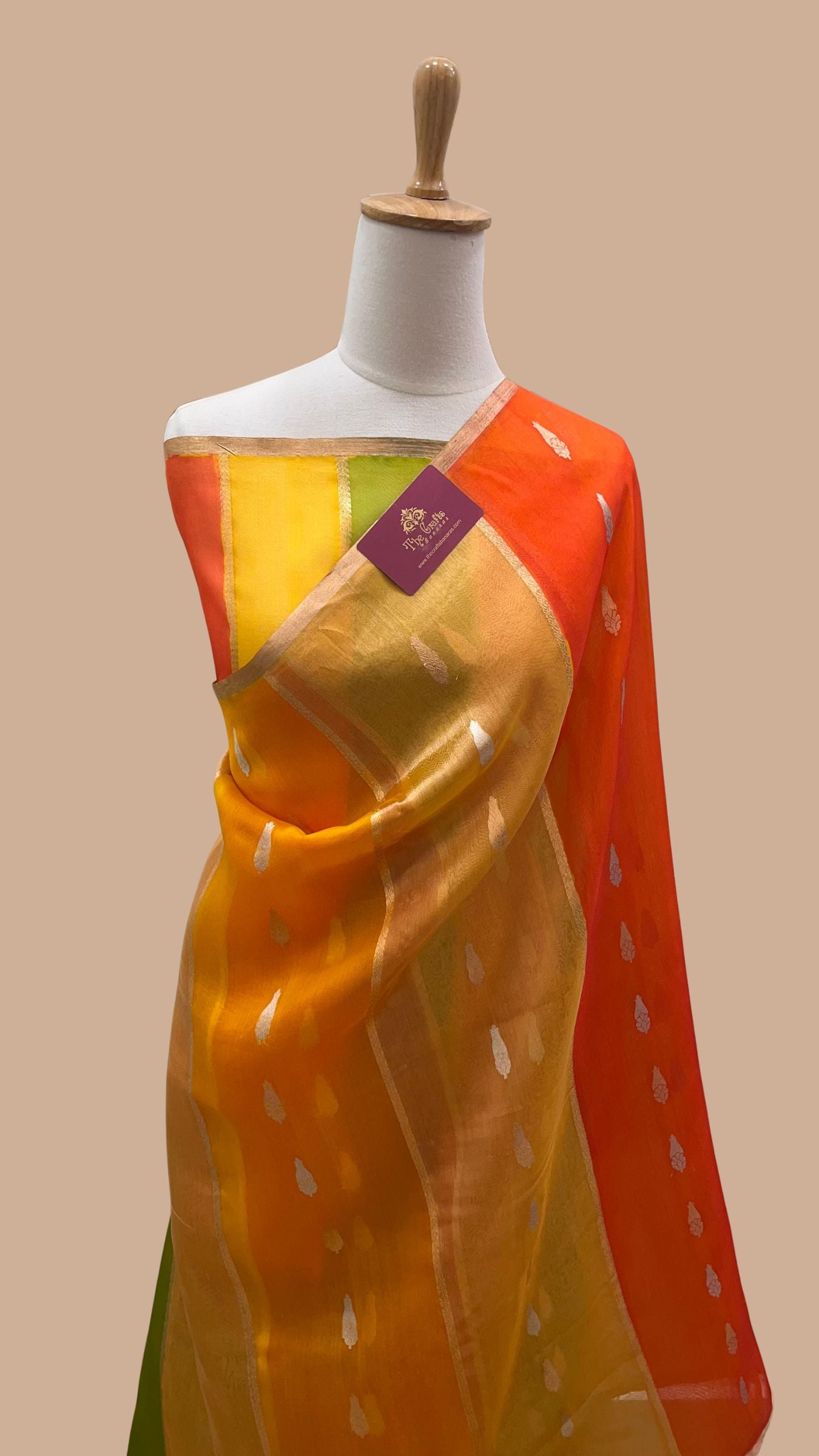 Rangkat Pure Kora Tissue Silk Handloom Banarasi Saree- Kadhua Motifs