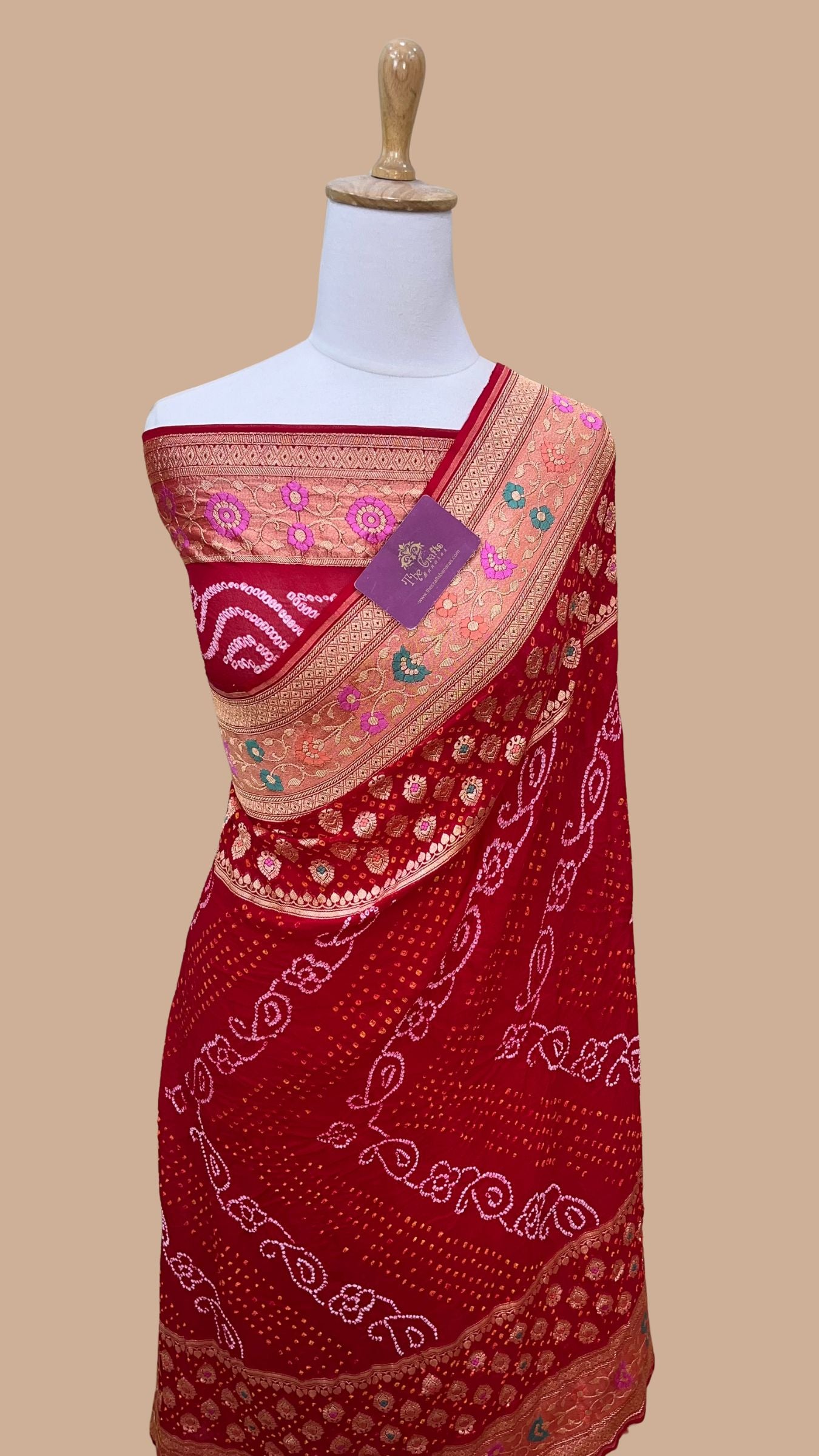 Pure Georgette Banarasi Handloom Bandhej Saree