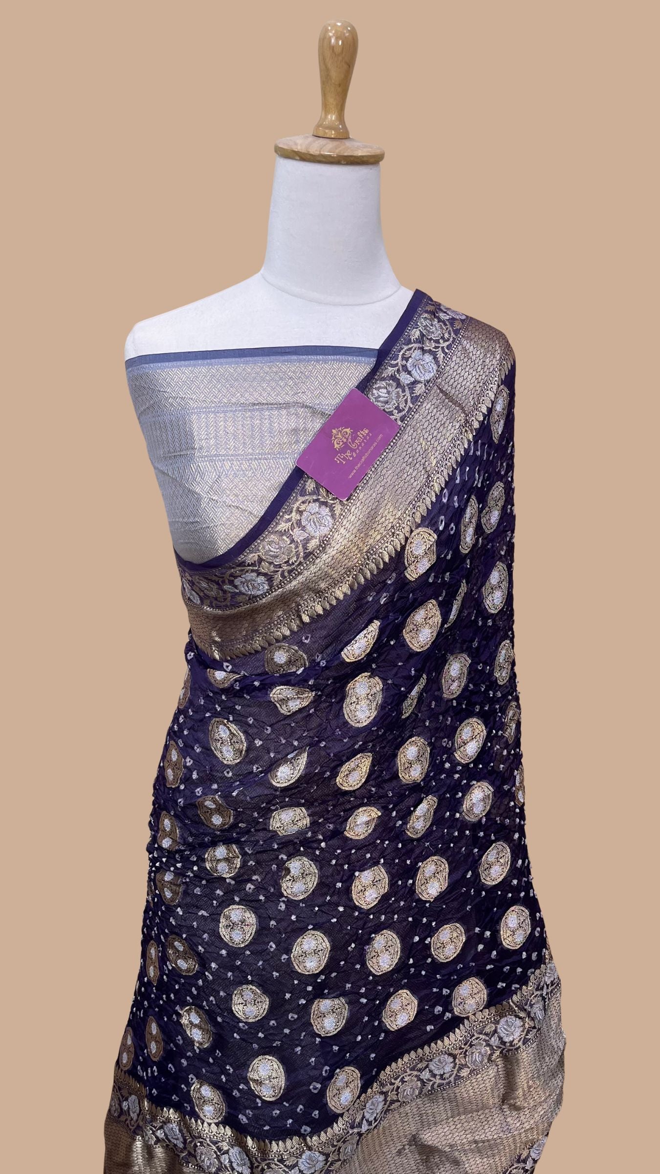 Pure Chiniya Silk Handloom Bandhej Banarasi Saree