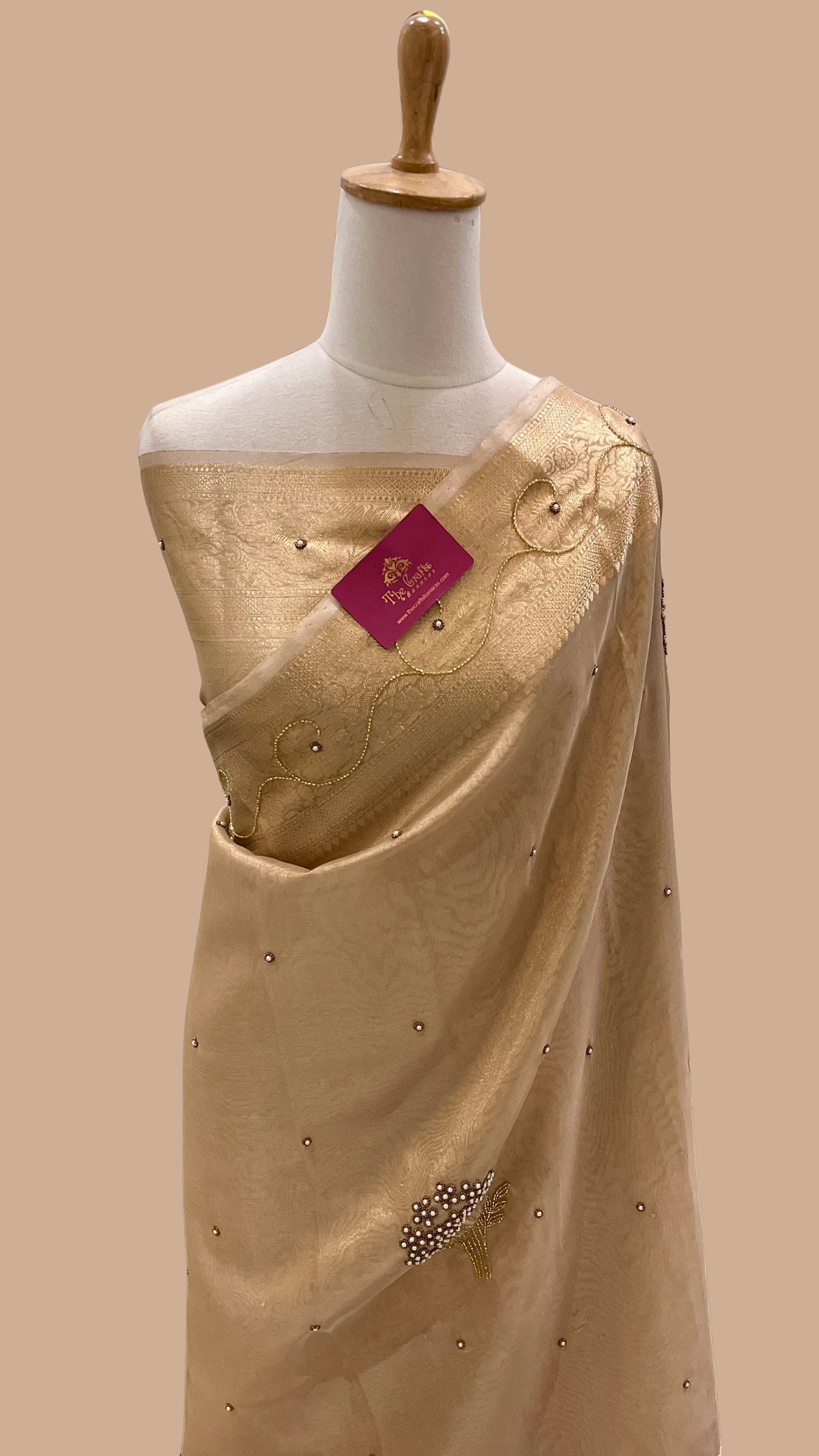 Pure Tissue Silk Banarasi Saree - with Cut Dana & Motifs Handwork
