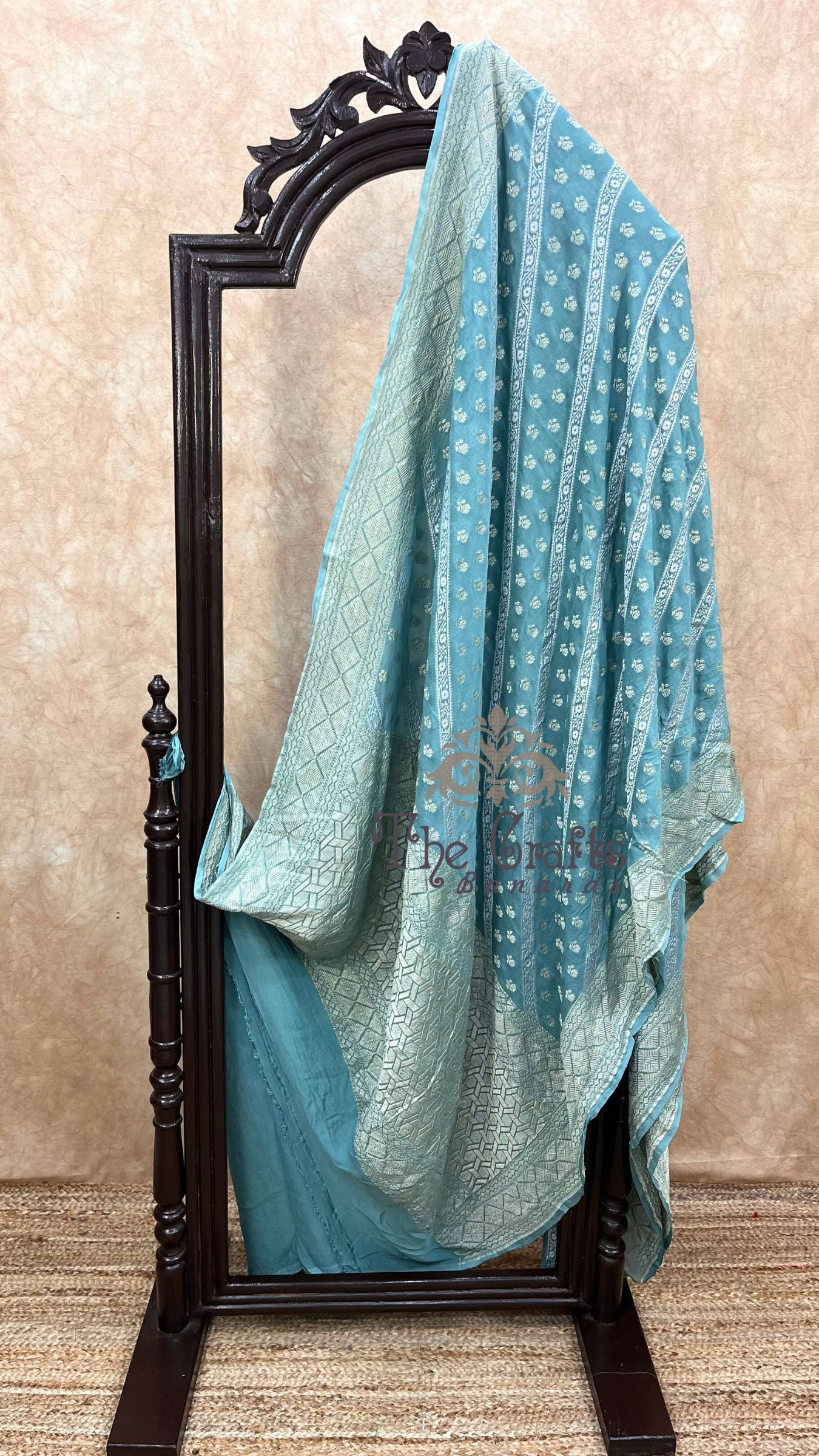 Khaddi Georgette Handloom Banarasi Saree - With sona roopa stripes work