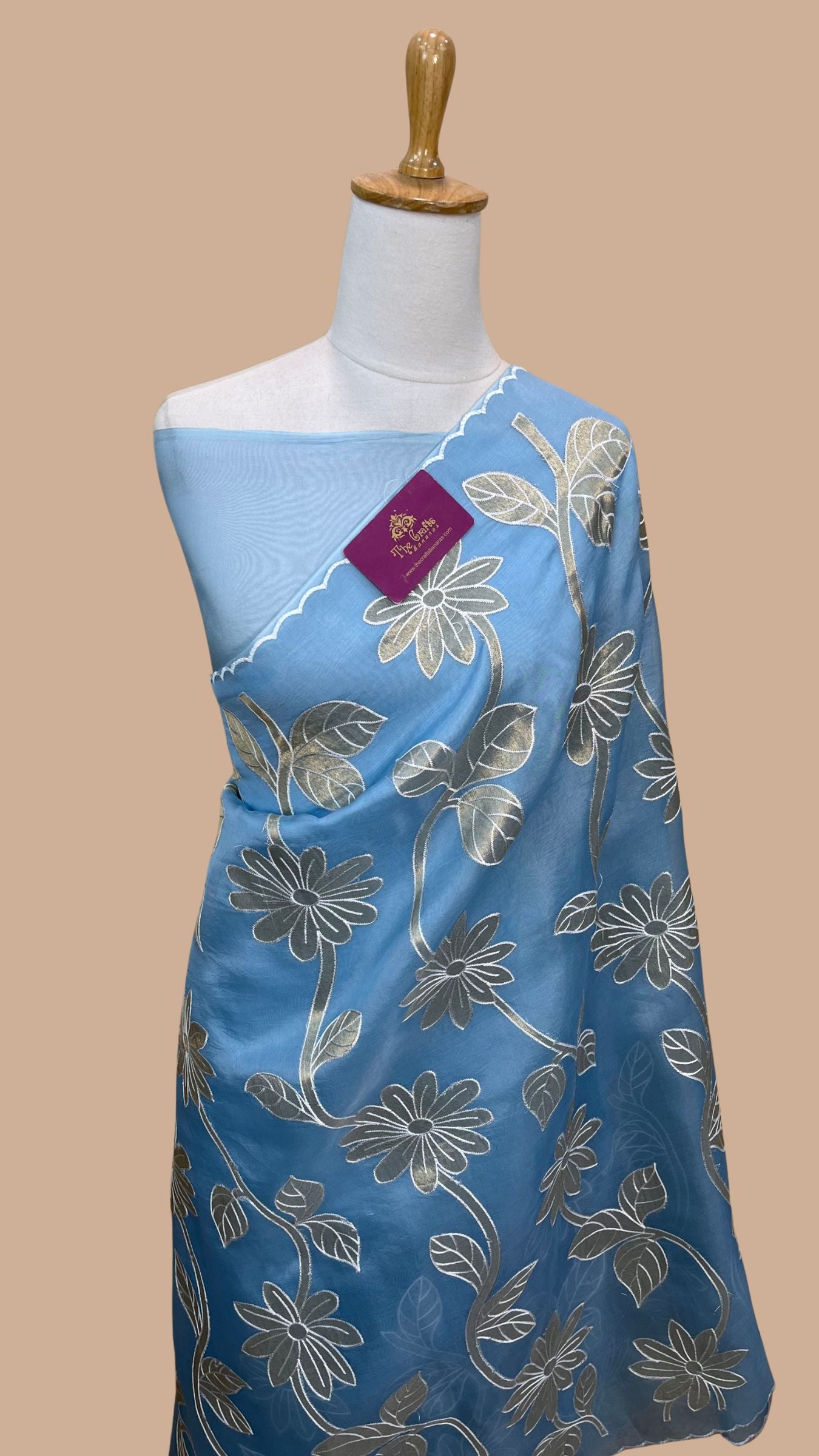 Pure Kora Organza Silk Banarasi Saree - Chikankari all over