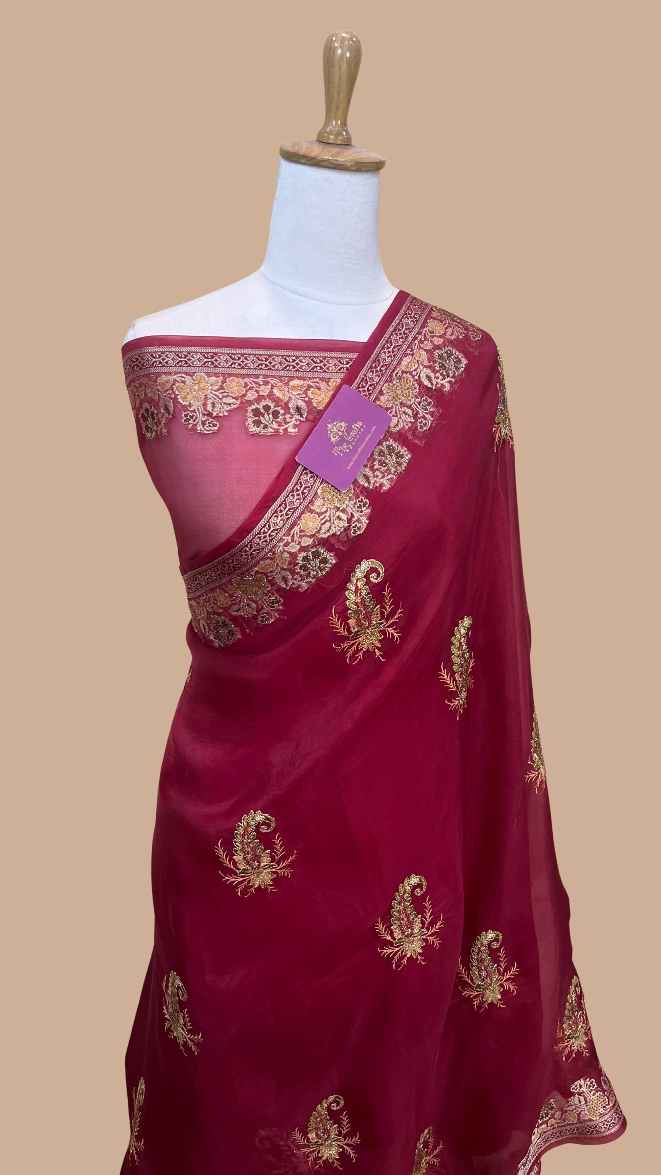 Pure Kora Silk Handloom Banarasi Saree - Stone Work