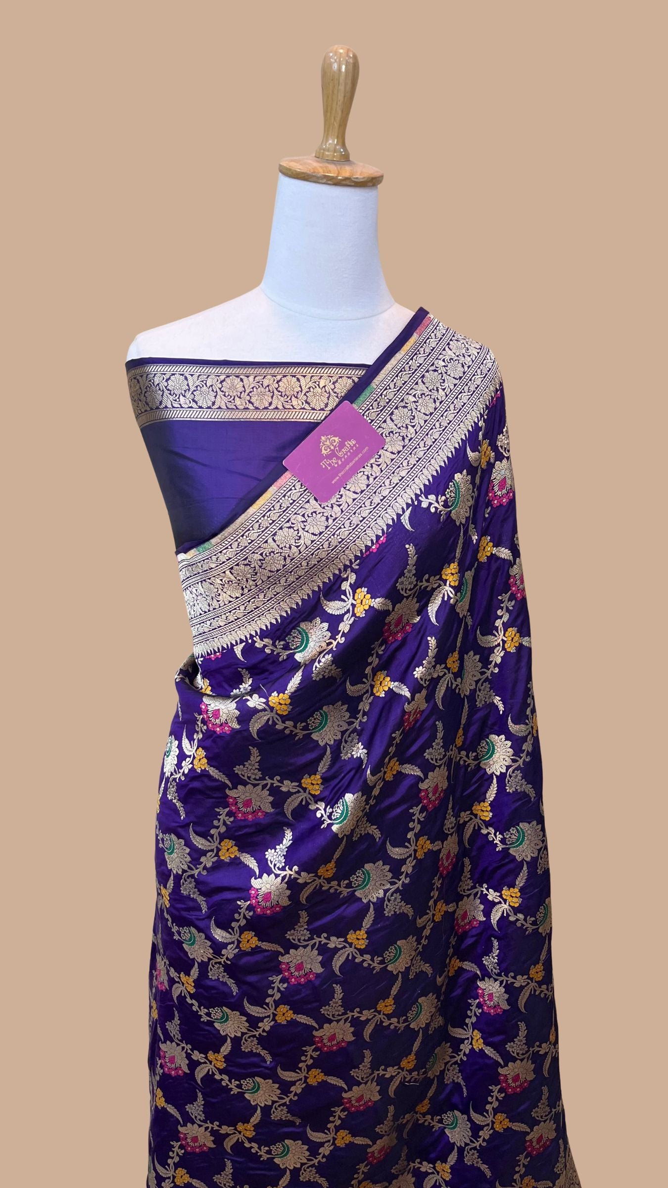 Pure Katan Silk Handloom Banarasi Saree - Jaal With Meenakari