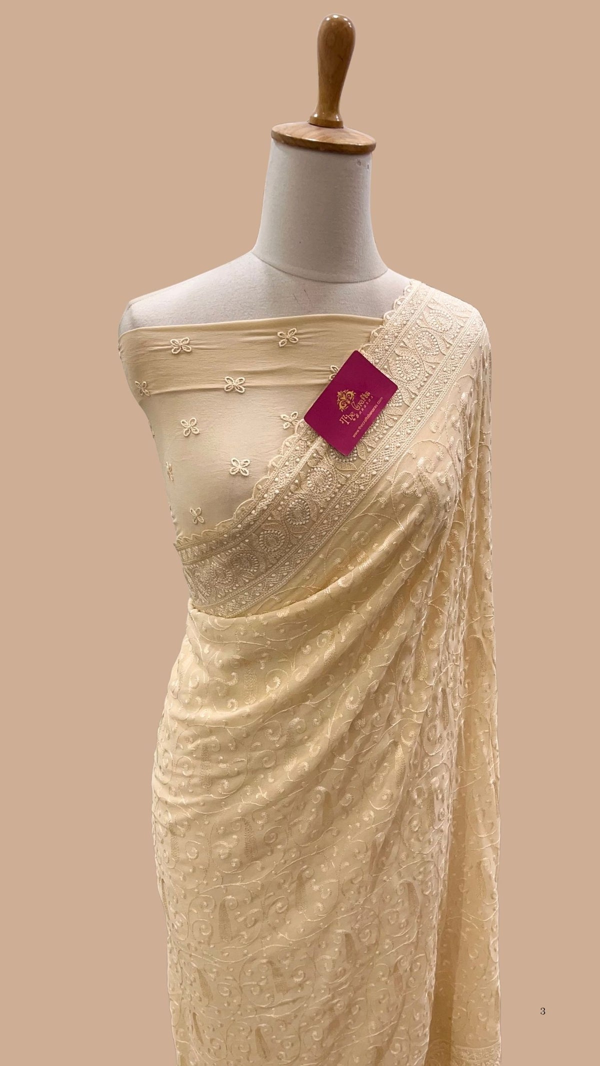 Pure Georgette Chikankari Handloom Banarasi Saree