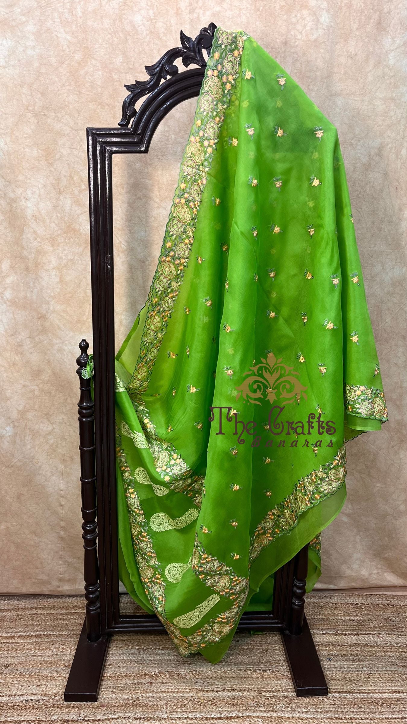 Pure Organza Silk Chikankari Handloom Banarasi Saree