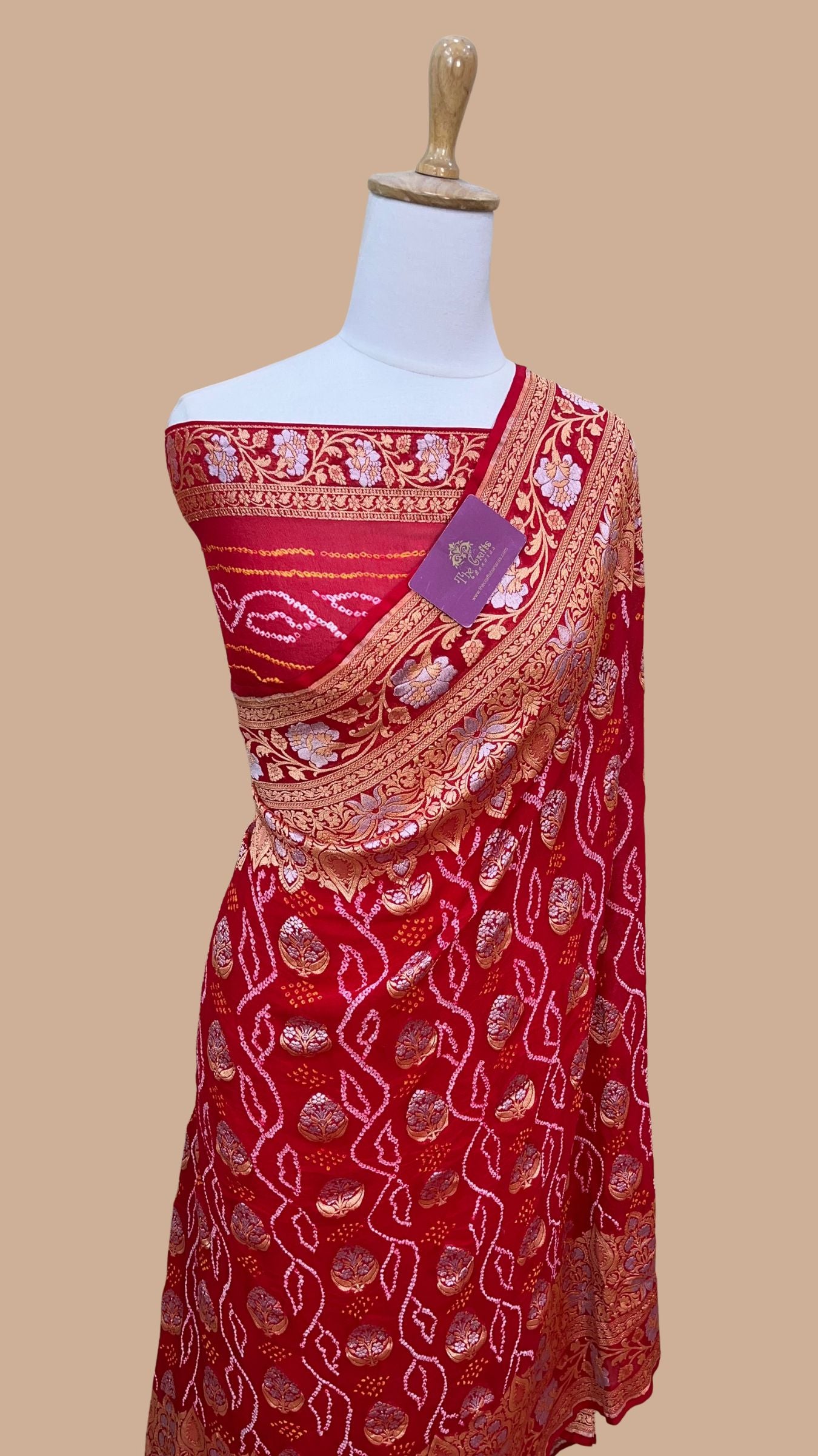 Pure Georgette Banarasi Handloom Bandhej Saree