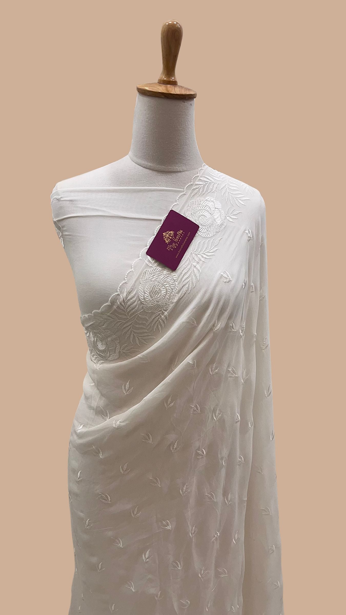 Pure Georgette Chikankari Handloom Banarasi Saree
